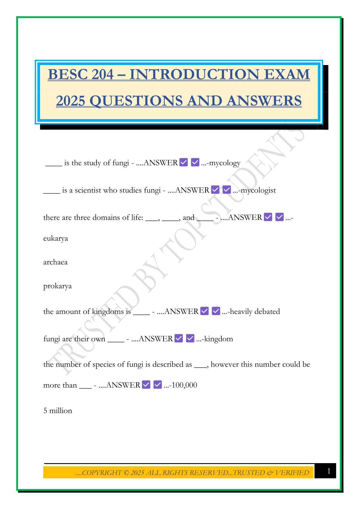 BESC 204 – INTRODUCTION EXAM 2025 QUESTIONS AND ANSWERS