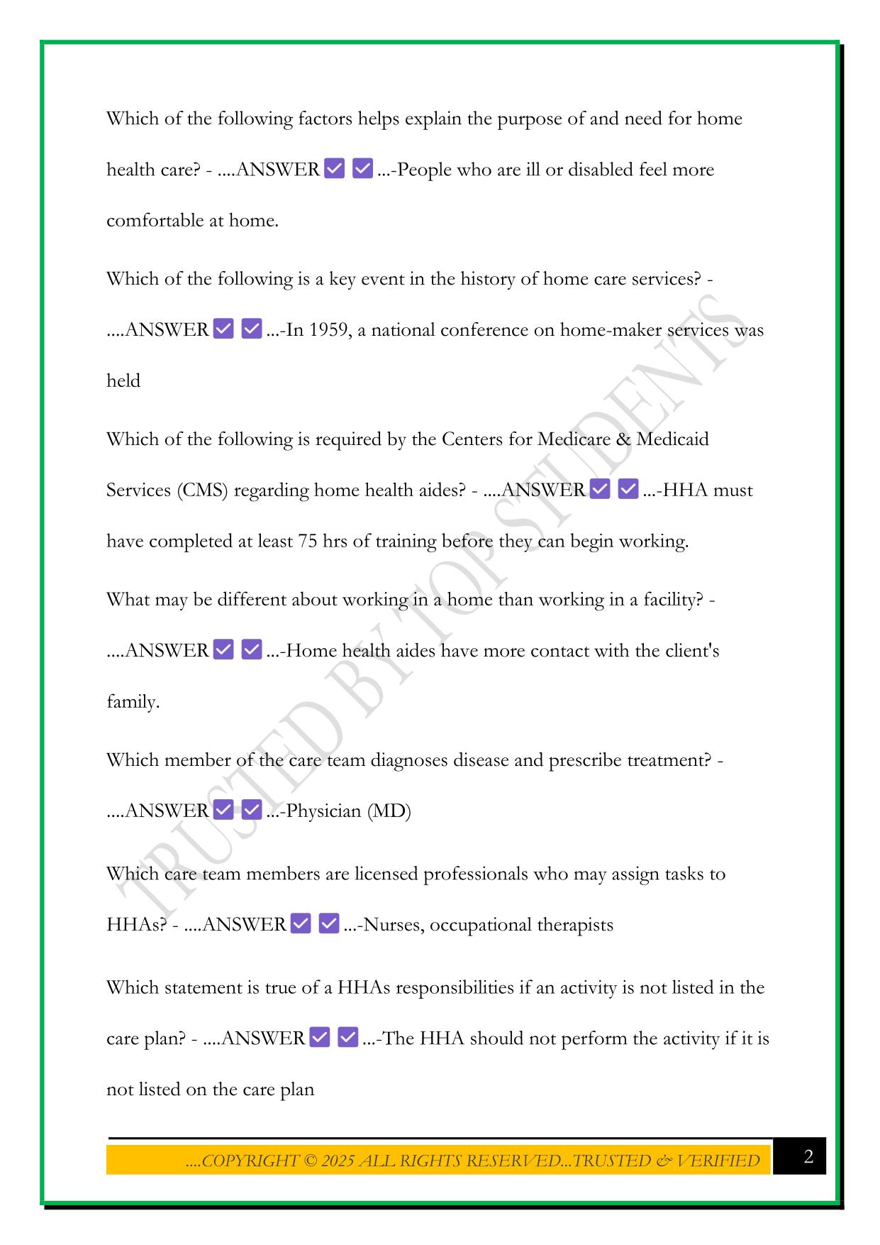 HHA EXAM 2025 QUESTIONS AND ANSWERS