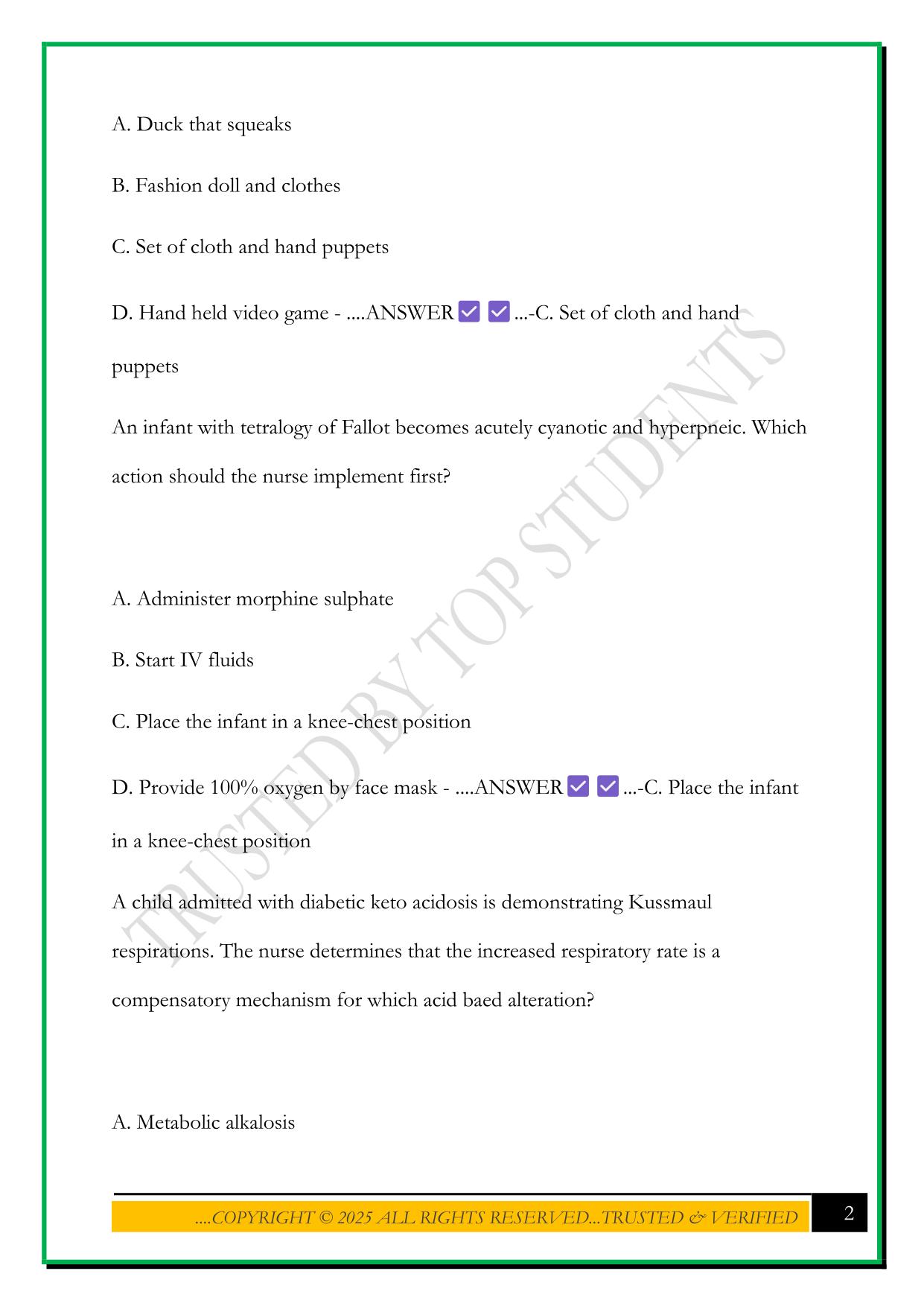 PEDS HESI FINAL EXAM 2025 QUESTIONS AND ANSWERS