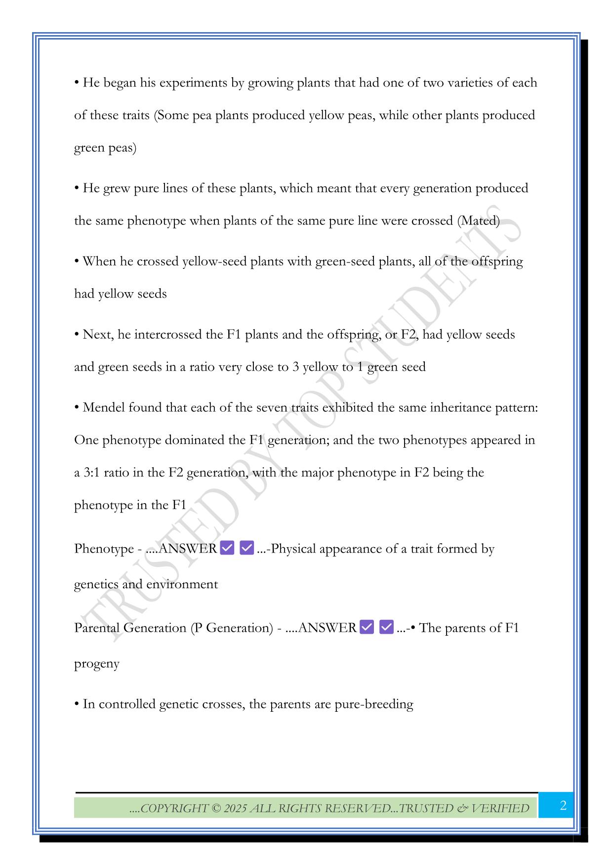 S.2.3: Mendelian Genetics (ATI TEAS 6) Exam 2025 Questions and Answers
