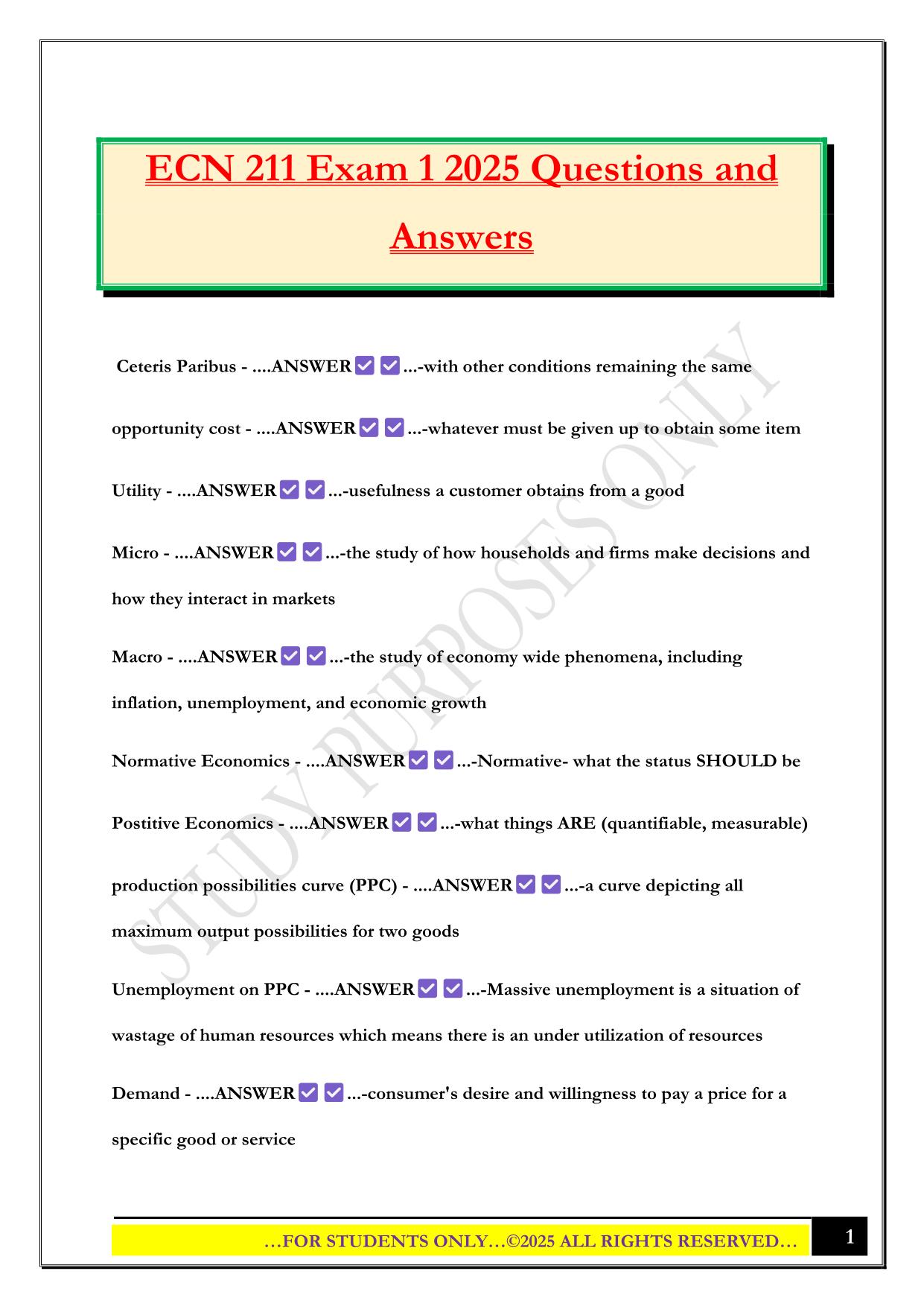 ECN 211 Exam 1 2025 Questions and Answers