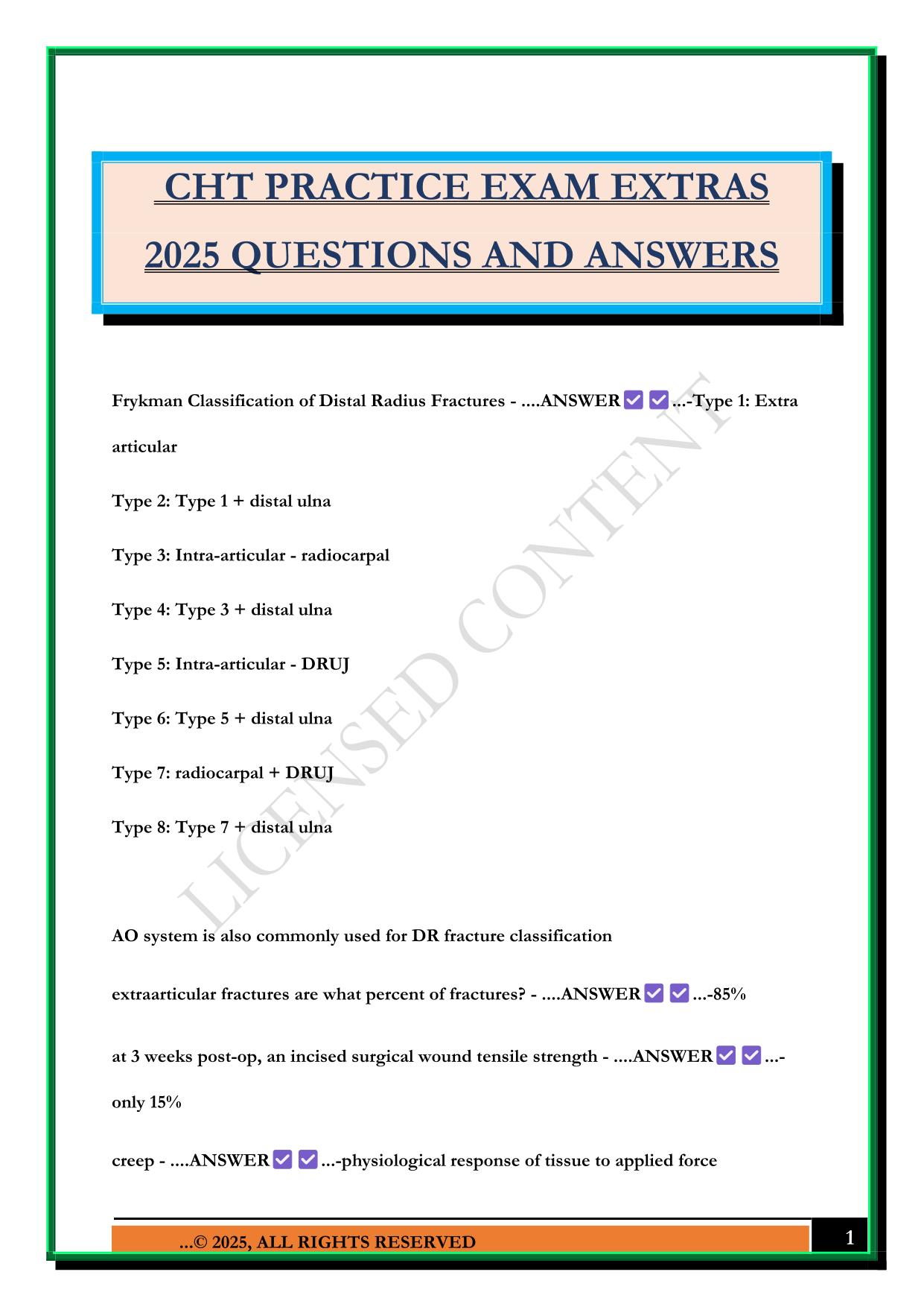 CHT PRACTICE EXAM EXTRAS 2025 QUESTIONS AND ANSWERS