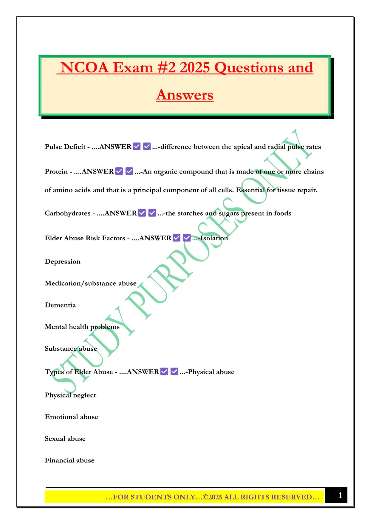NCOA Exam #2 2025 Questions and Answers