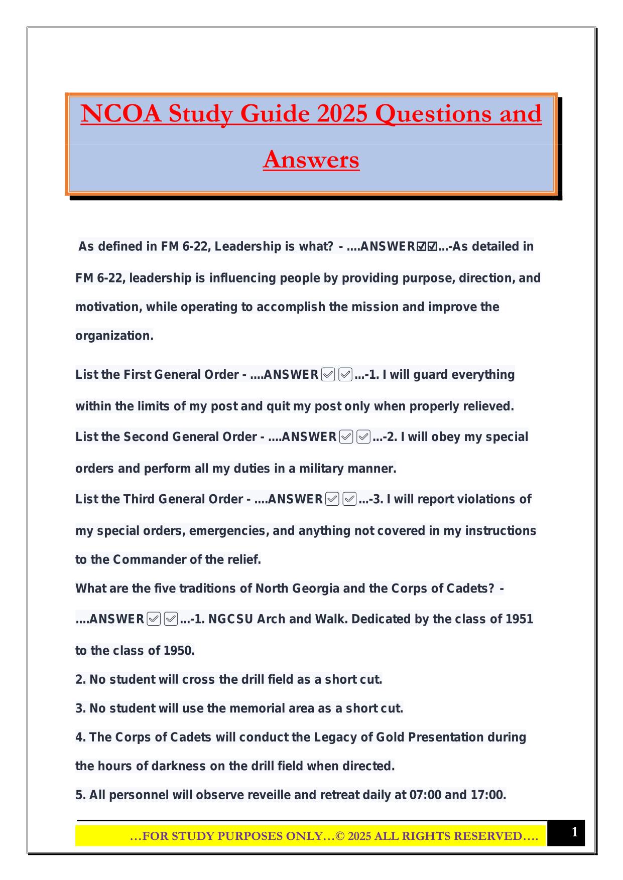 NCOA Study Guide 2025 Questions and Answers
