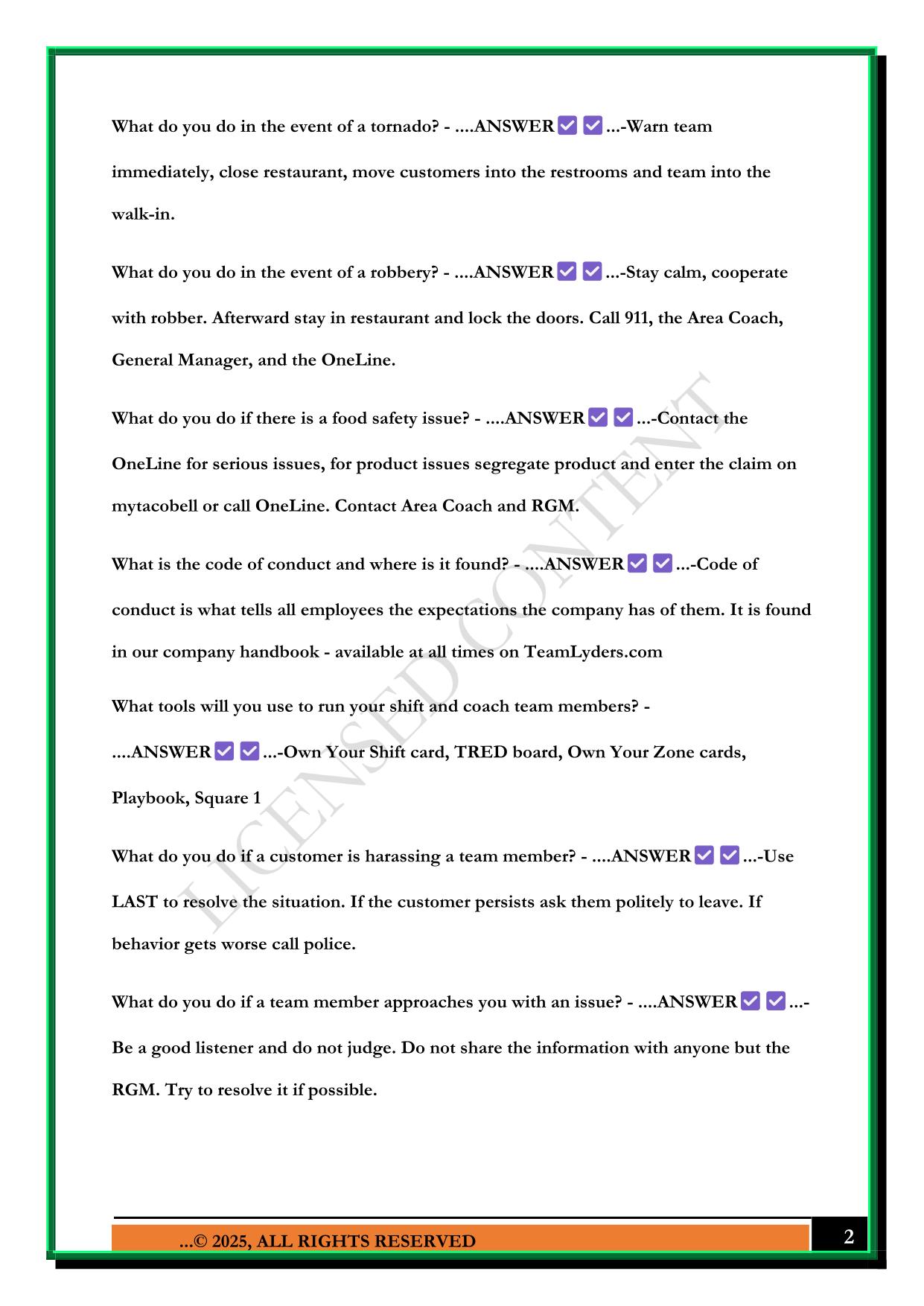 SHIFT LEAD CERTIFICATION QUESTIONS - TEAM LYDERS EXAM 2025 QUESTIONS AND ANSWERS