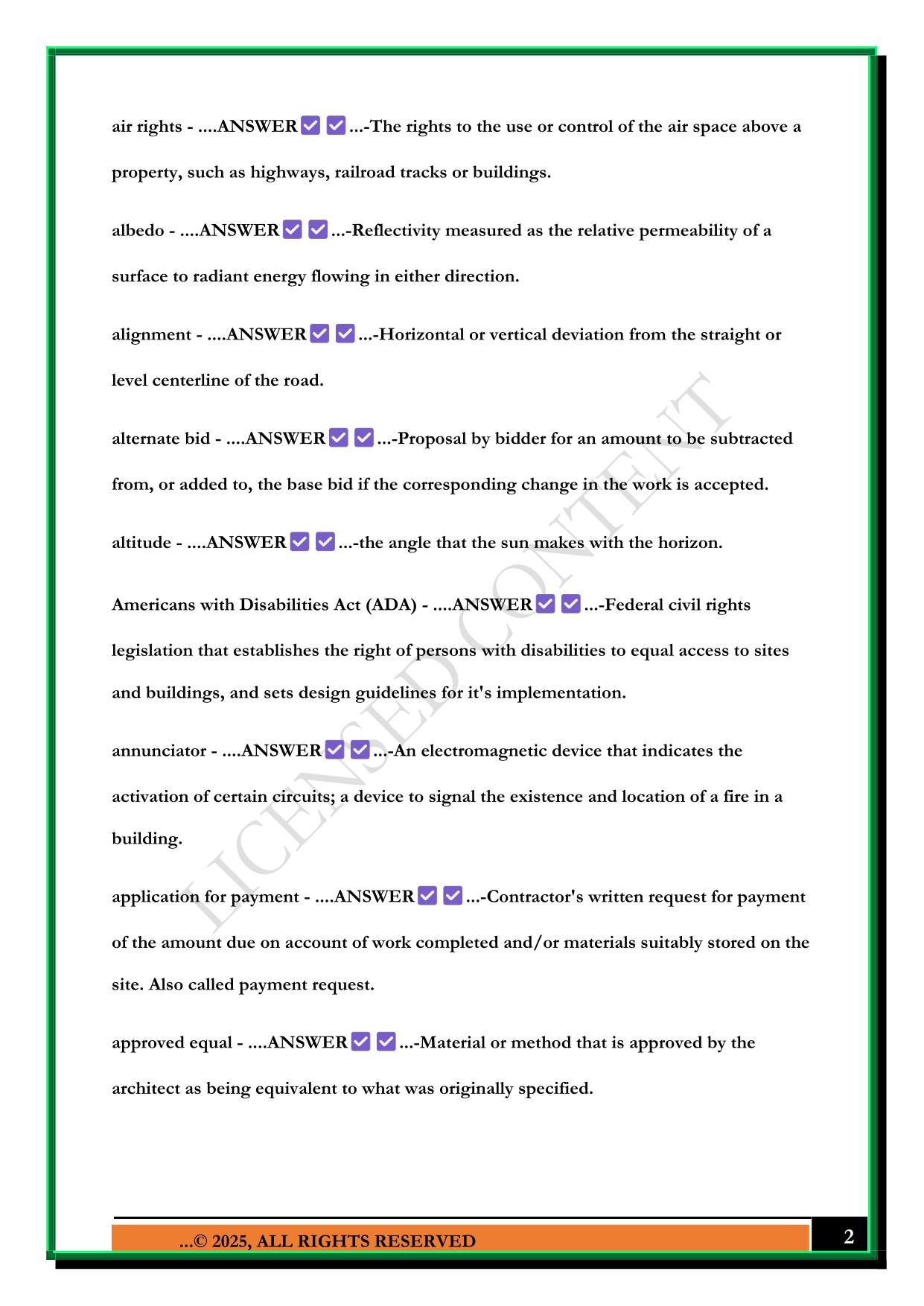 ARE 5.0 PROGRAMMING & ANALYSIS - BRIGHTWOOD GLOSSARY (A-C) EXAM 2025 QUESTIONS AND ANSWERS