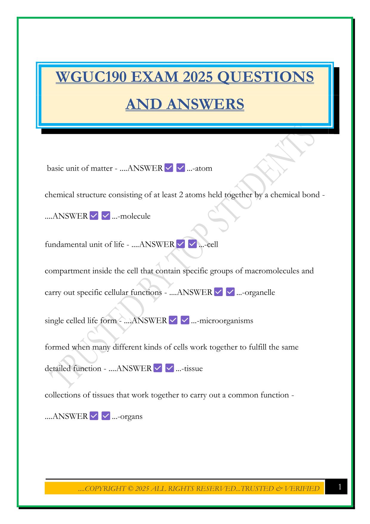 WGUC190 EXAM 2025 QUESTIONS AND ANSWERS