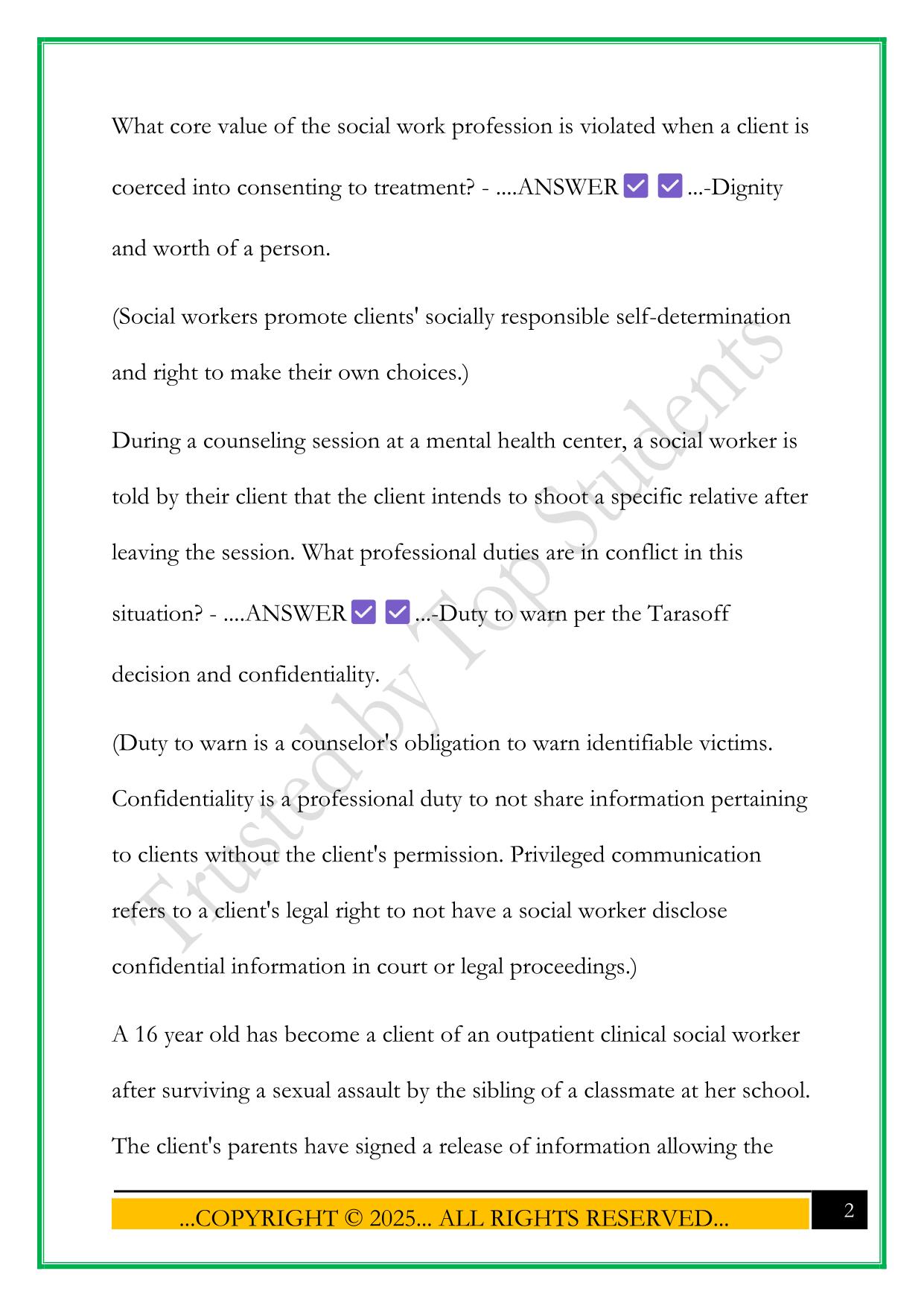 MSW COMP EXAM 2025 QUESTIONS AND ANSWERS