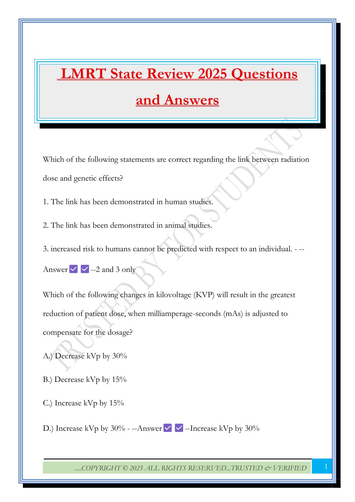 LMRT State Review 2025 Questions and Answers