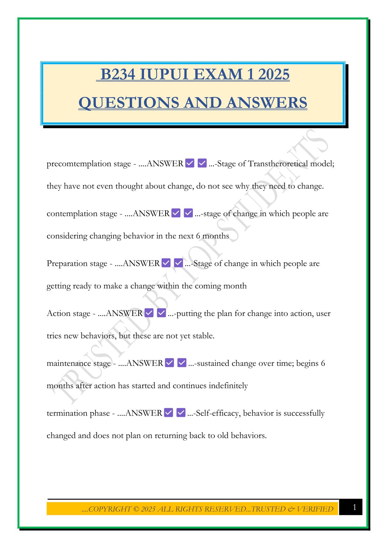 B234 IUPUI EXAM 1 2025 QUESTIONS AND ANSWERS