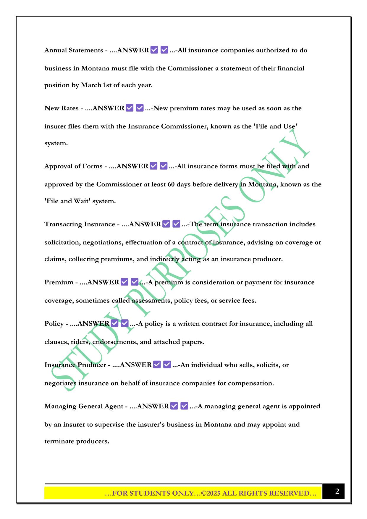 Montana Insurance Laws and Regulations Overview Exam 2025 Questions and Answers