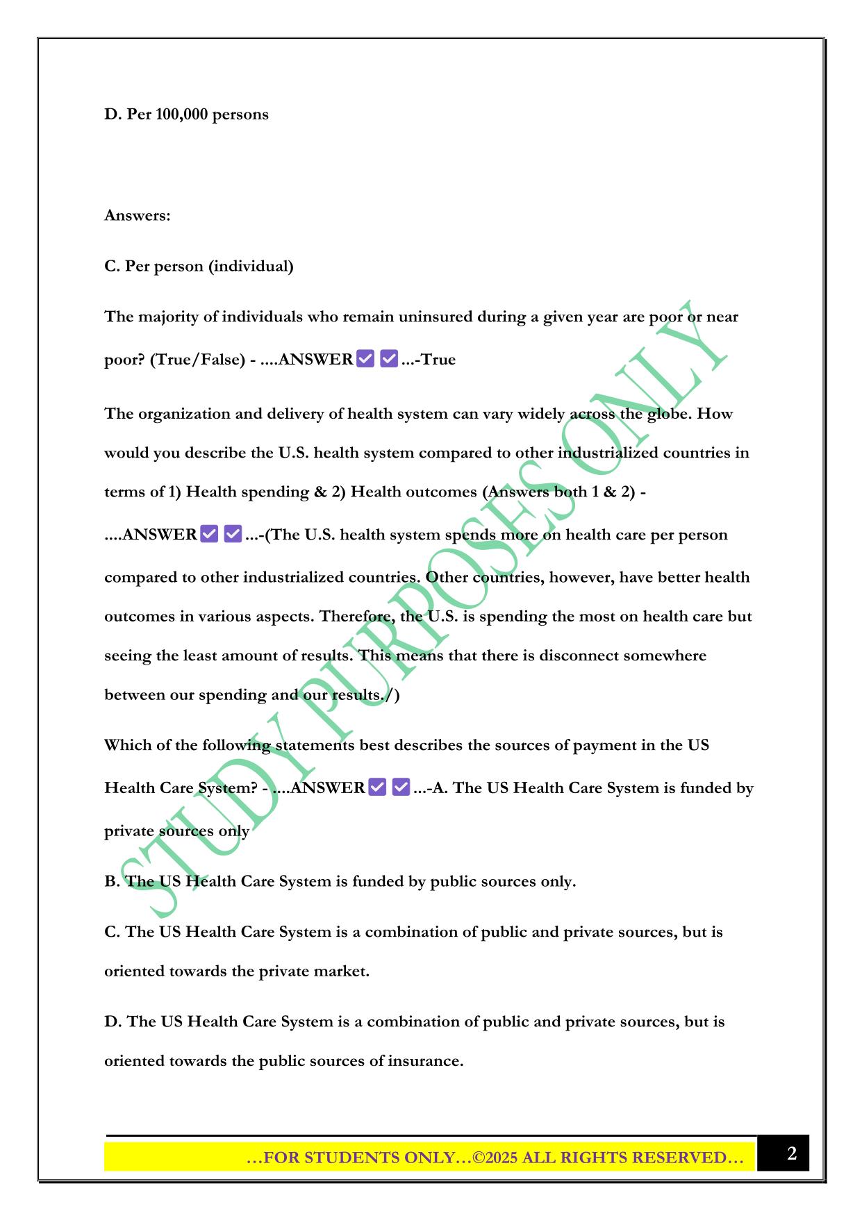 Health Systems Final Study Guide 2025 Questions and Answers