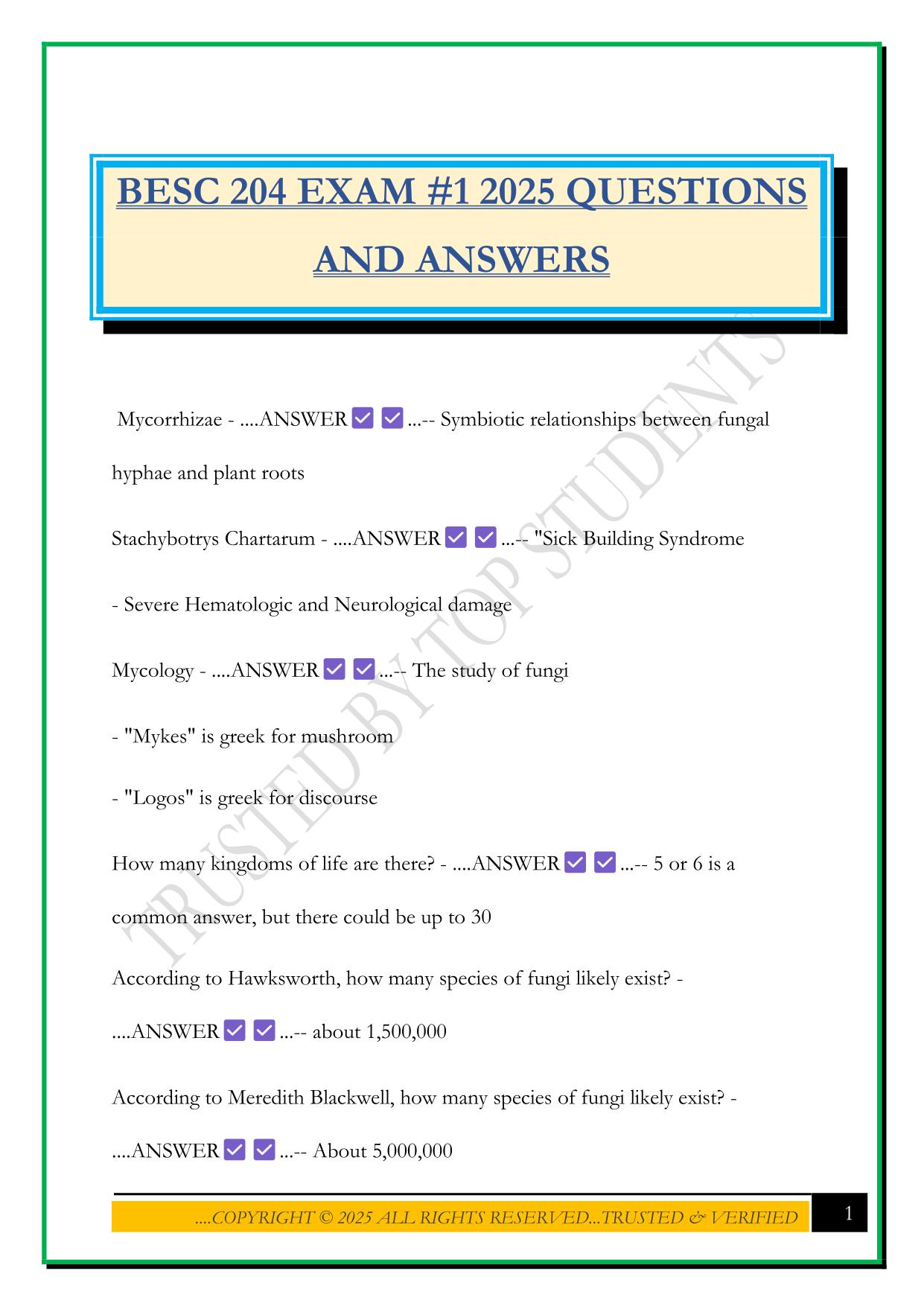 BESC 204 EXAM #1 2025 QUESTIONS AND ANSWERS