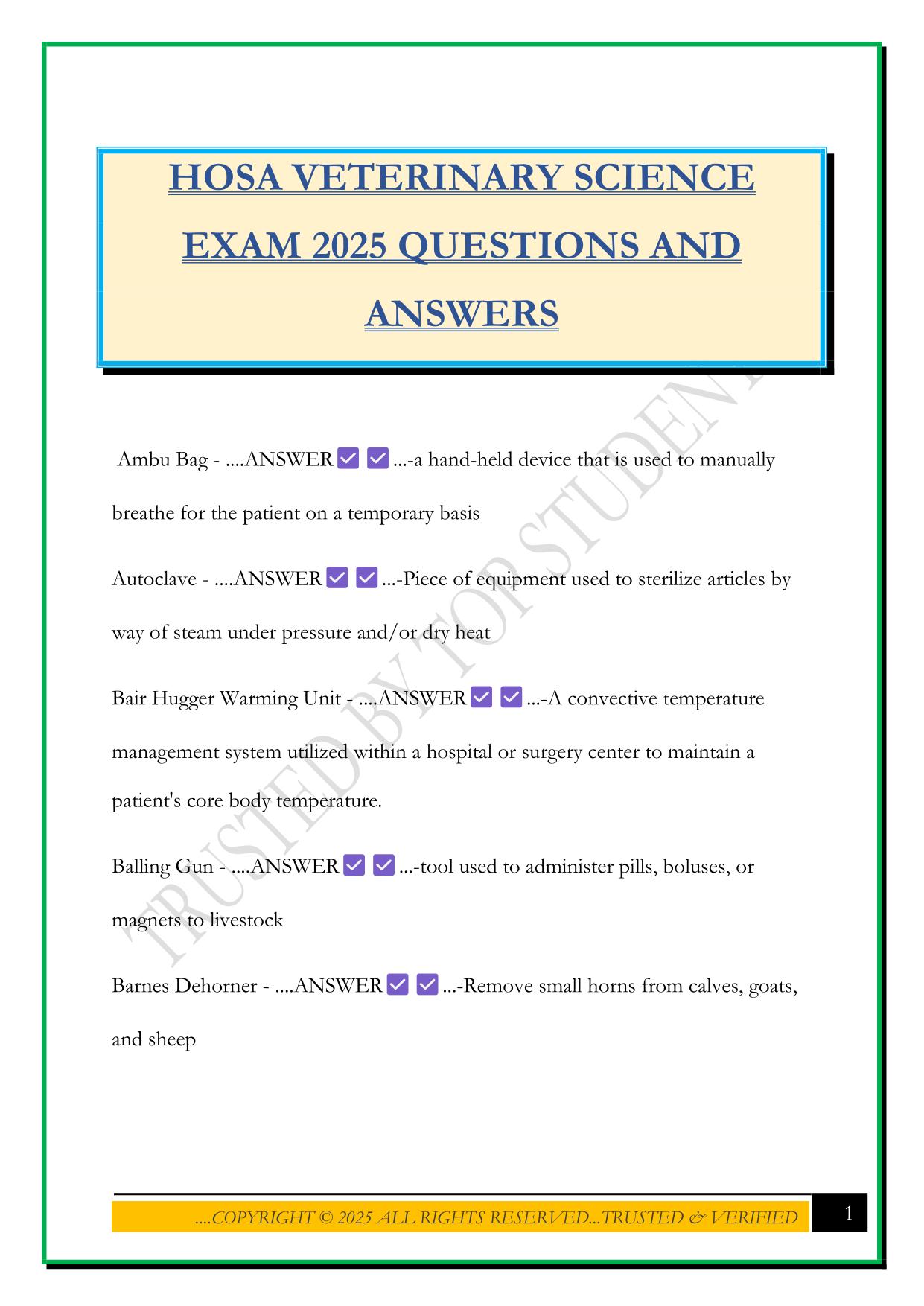 HOSA Bundled Exams Questions and Answers 100% Pass|Updated and Verified