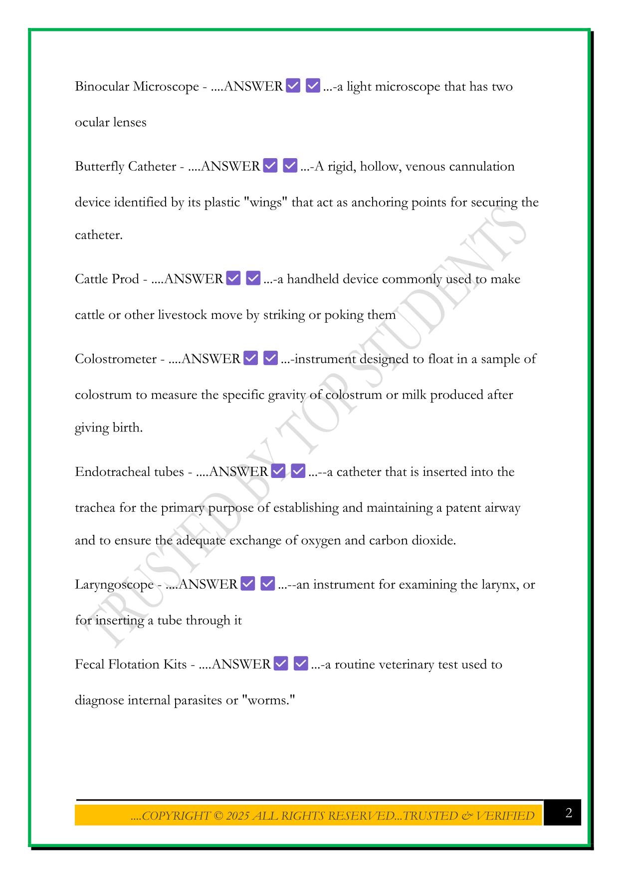 HOSA VETERINARY SCIENCE EXAM 2025 QUESTIONS AND ANSWERS