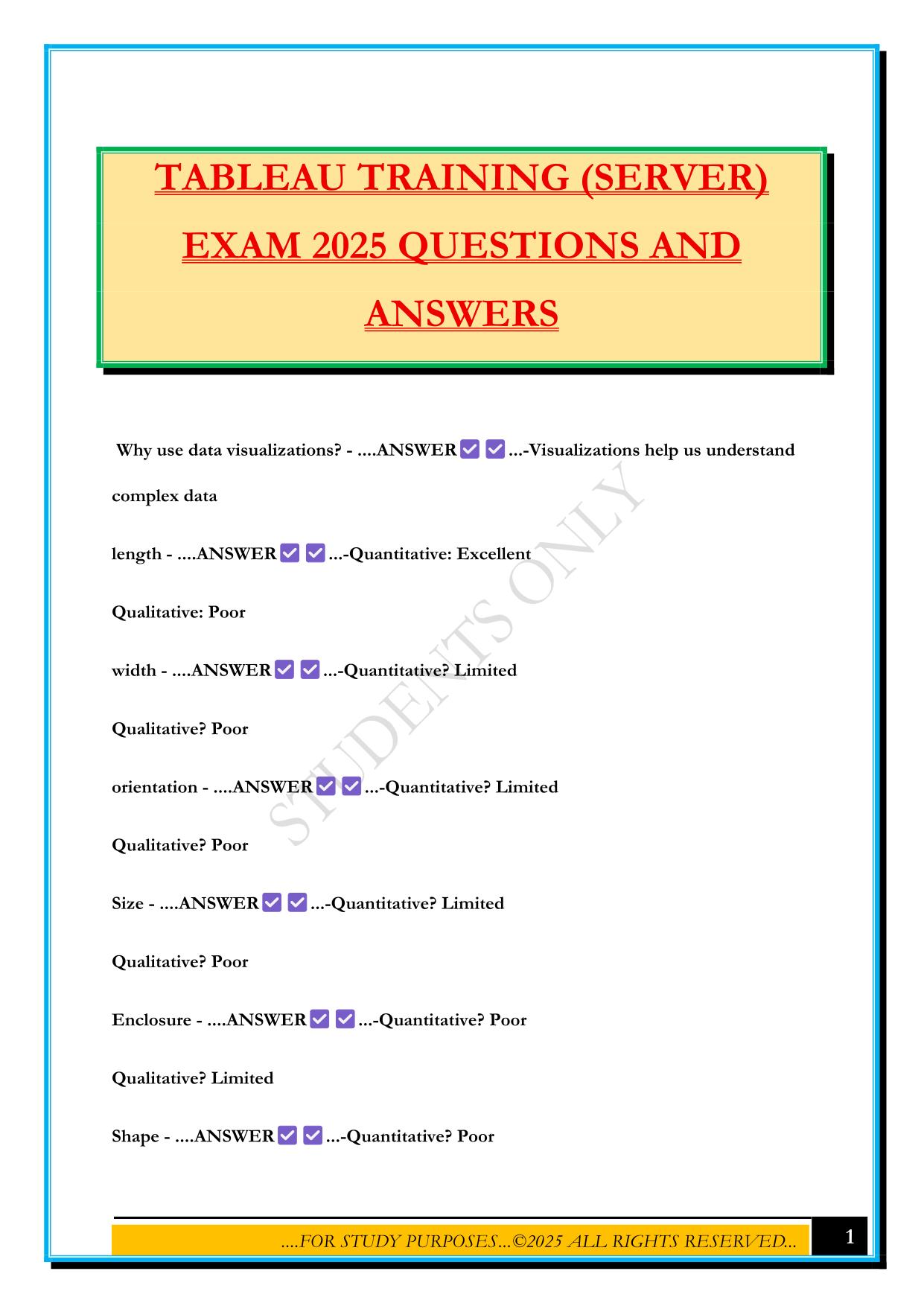 TABLEAU TRAINING (SERVER) EXAM 2025 QUESTIONS AND ANSWERS