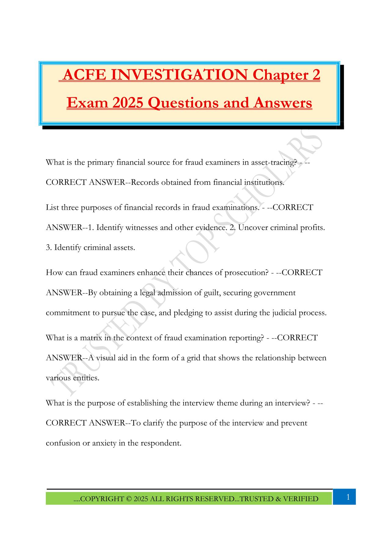 ACFE INVESTIGATION Chapter 2 Exam 2025 Questions and Answers