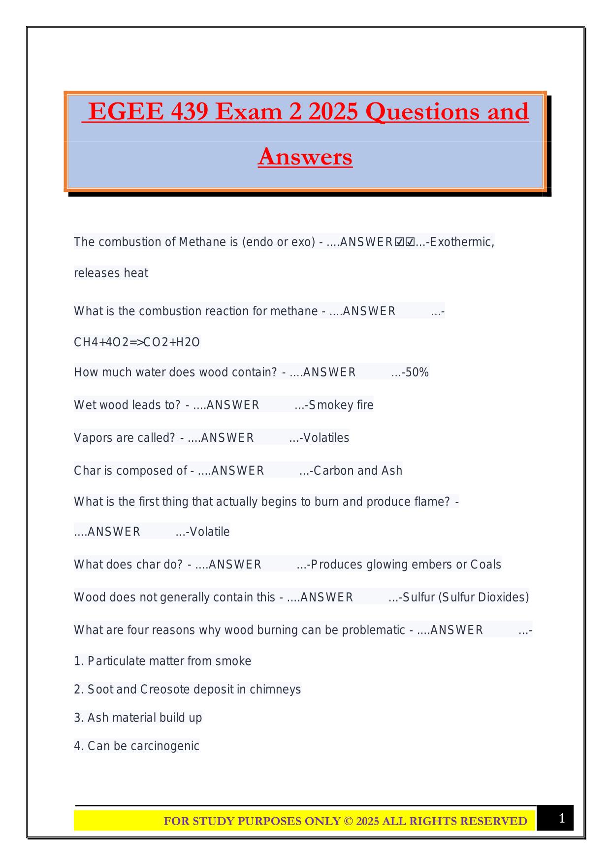 EGEE 439 Exam 2 2025 Questions and Answers