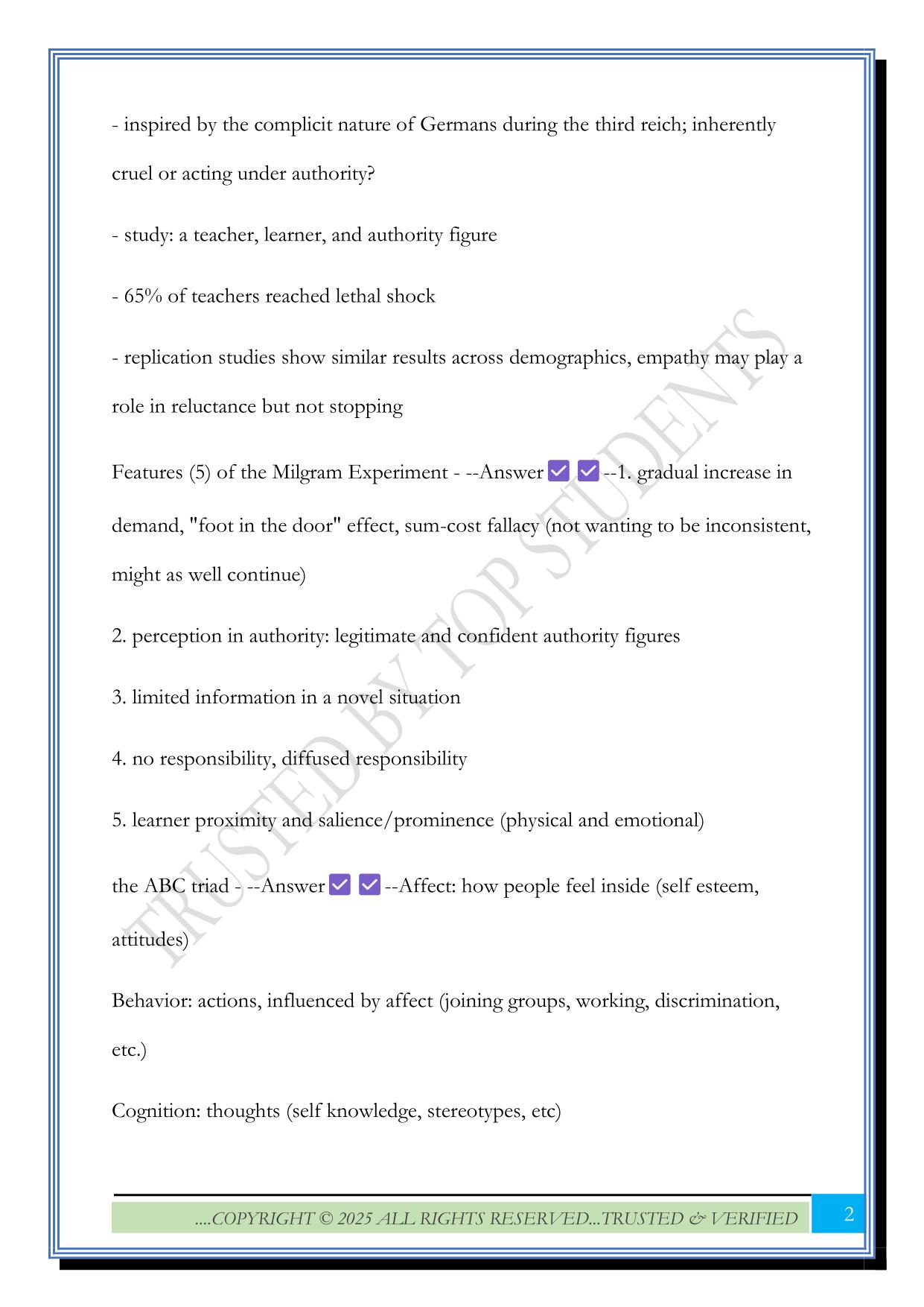 PSYC3402: Exam 1 2025 Questions and Answers