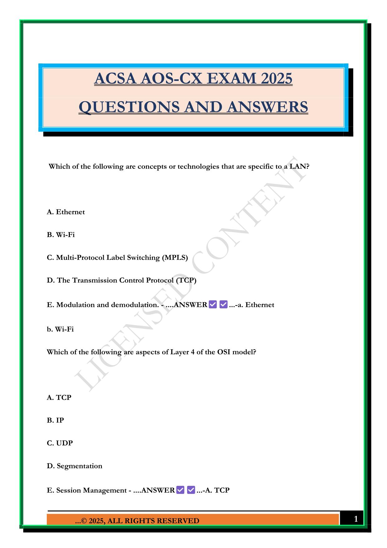 ACSA AOS-CX EXAM 2025 QUESTIONS AND ANSWERS