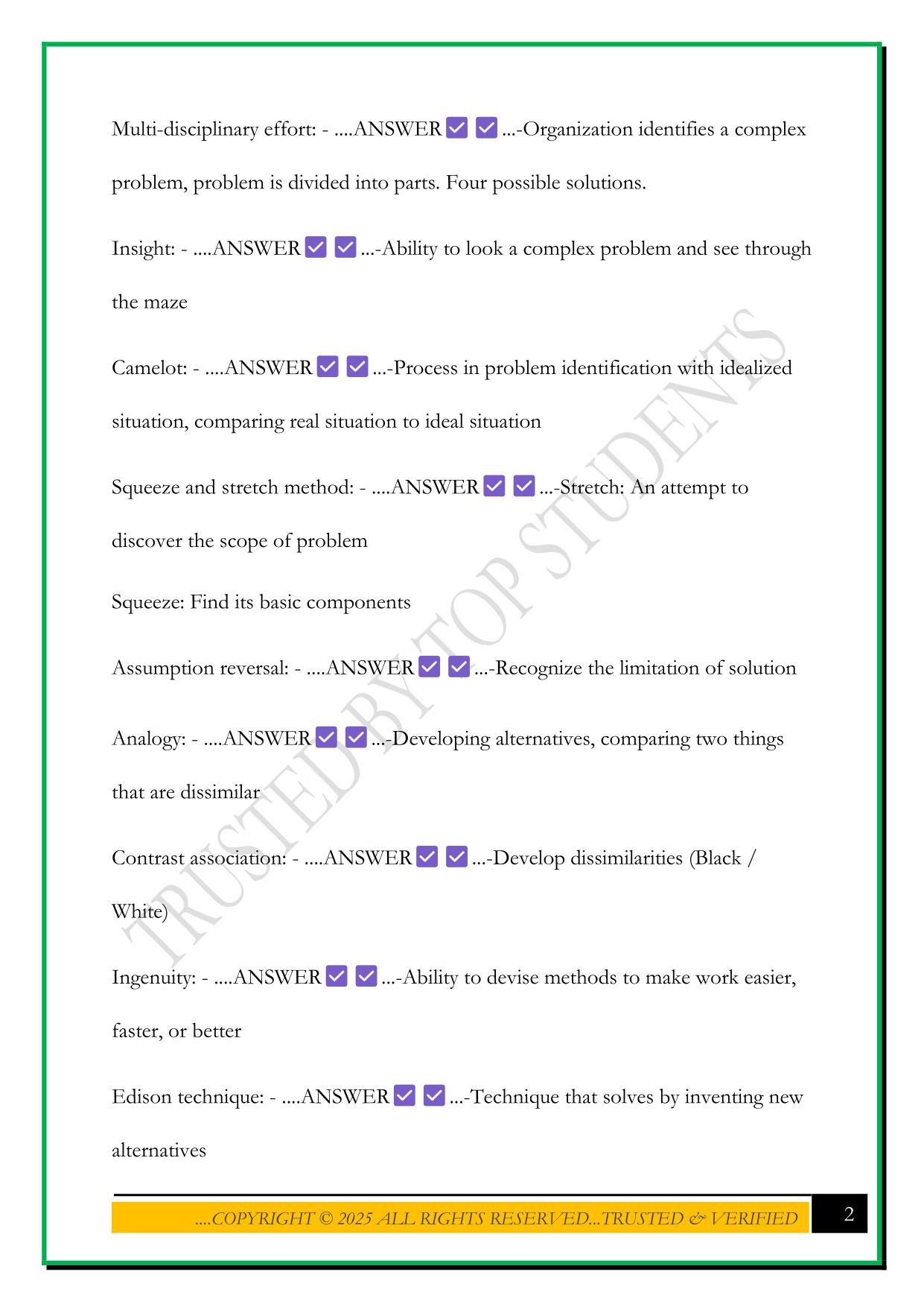 HOSA : CREATIVE PROBLEM SOLVING EXAM 2025 QUESTIONS AND ANSWERS