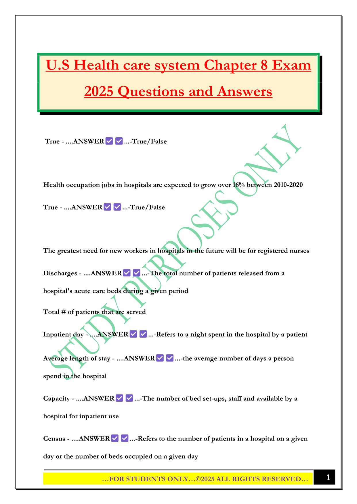 US Health Care Systems Bundled Exams 2025/2026 |Questions and Answers |100% Pass