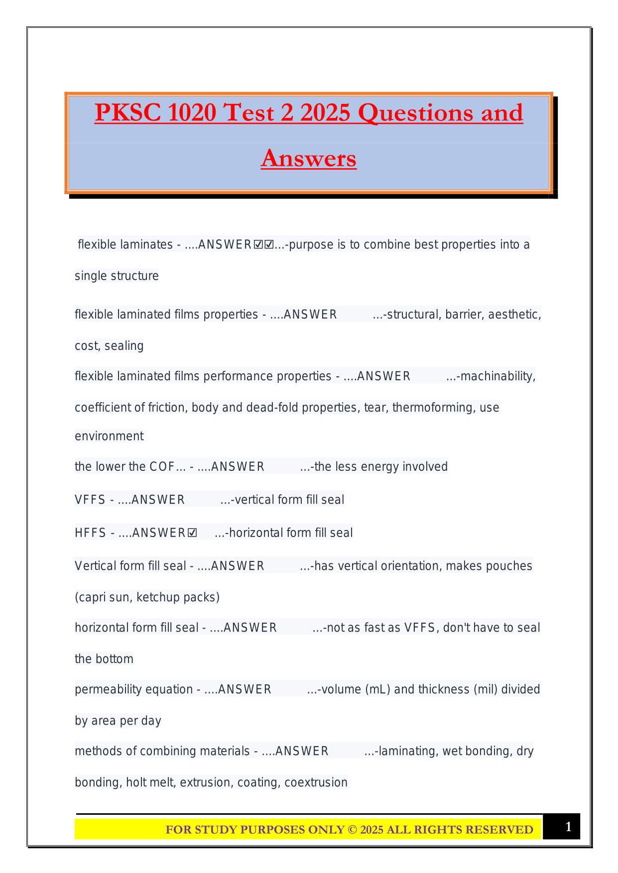 PKSC 1020 Test 2 2025 Questions and Answers