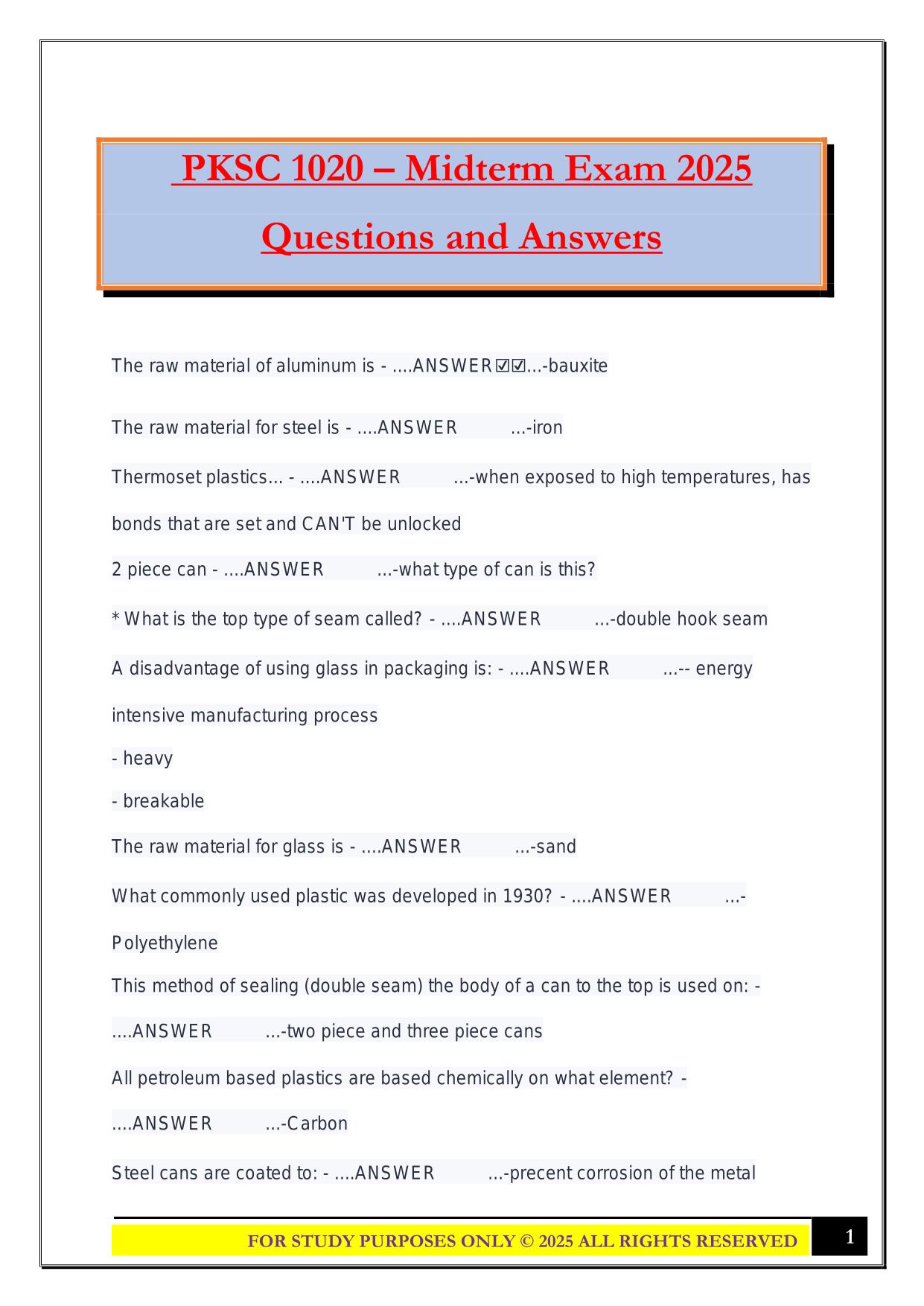 PKSC 1020 – Midterm Exam 2025 Questions and Answers
