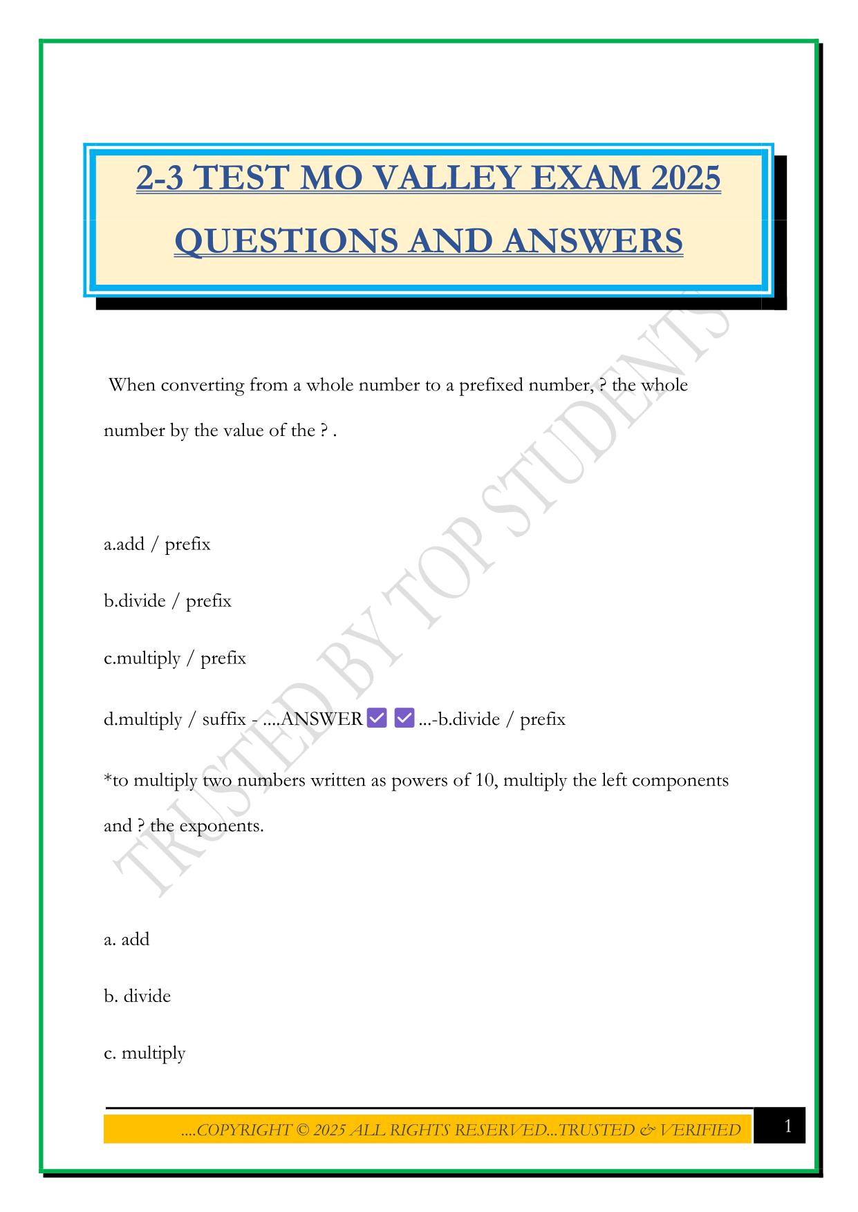 2-3 TEST MO VALLEY EXAM 2025 QUESTIONS AND ANSWERS