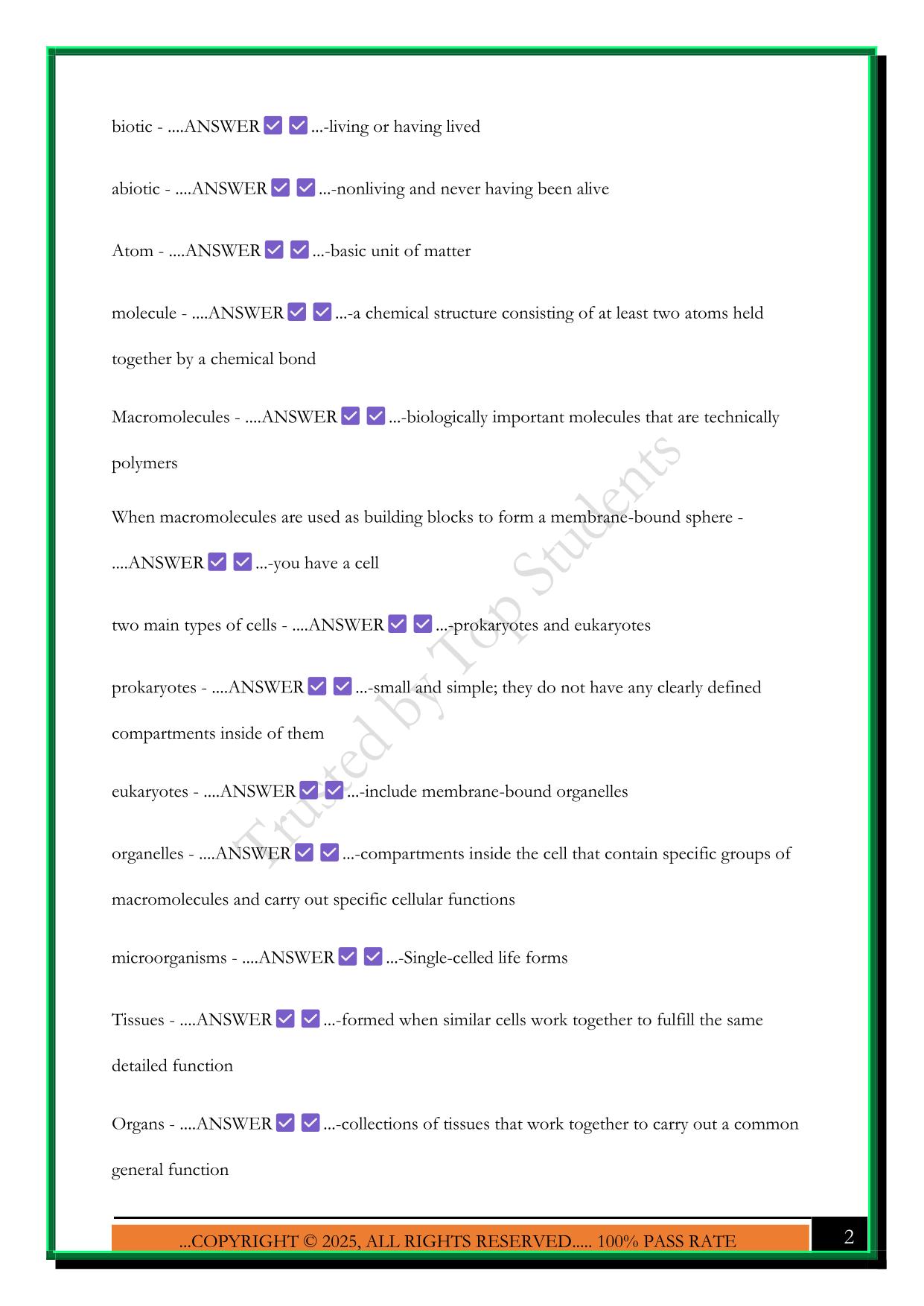 WGU-C190: INTRODUCTION TO BIOLOGY EXAM 2025 QUESTIONS AND ANSWERS