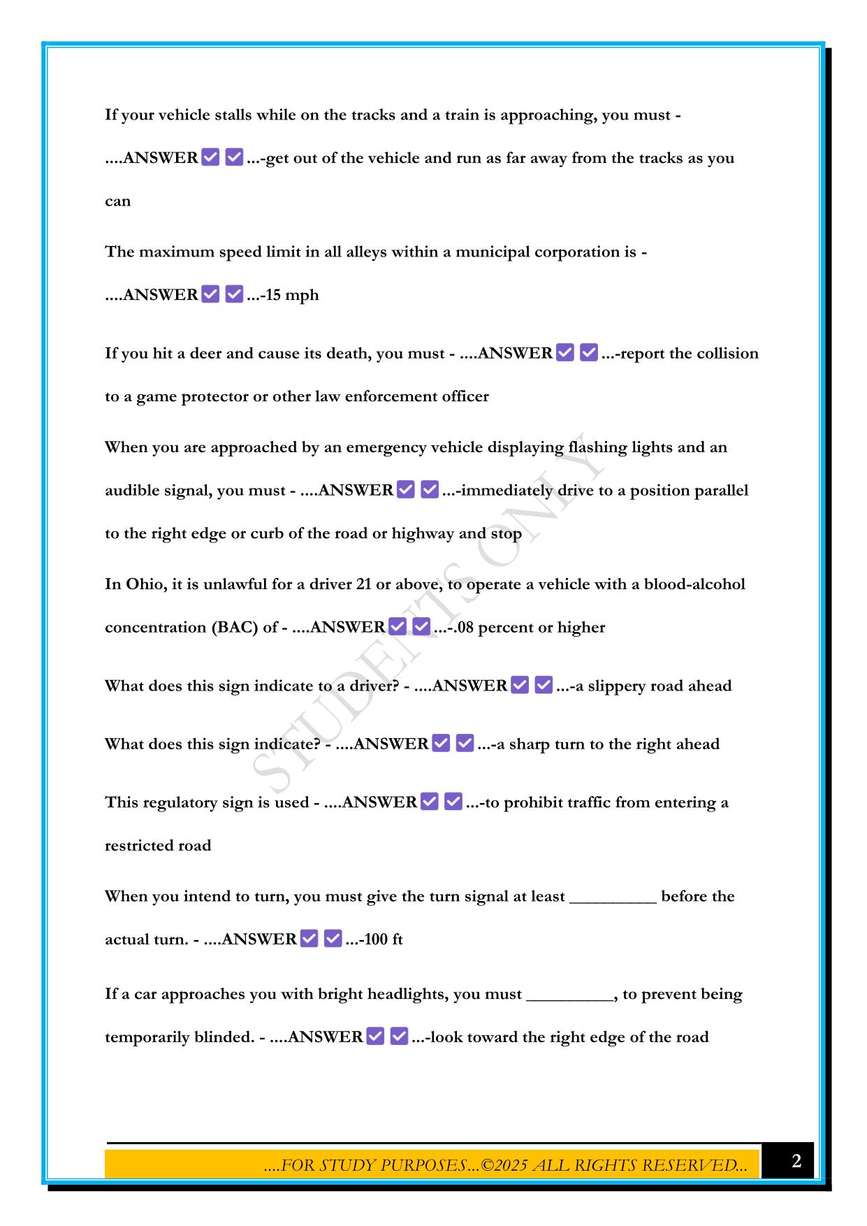 OHIO BMV PERMIT TEST 2025 QUESTIONS AND ANSWERS