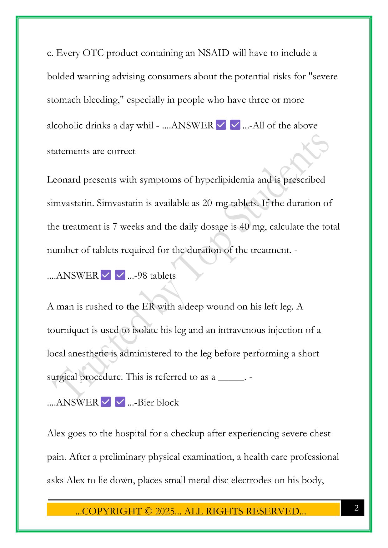 SL PHARM 103 EXAM 2 2025 QUESTIONS AND ANSWERS