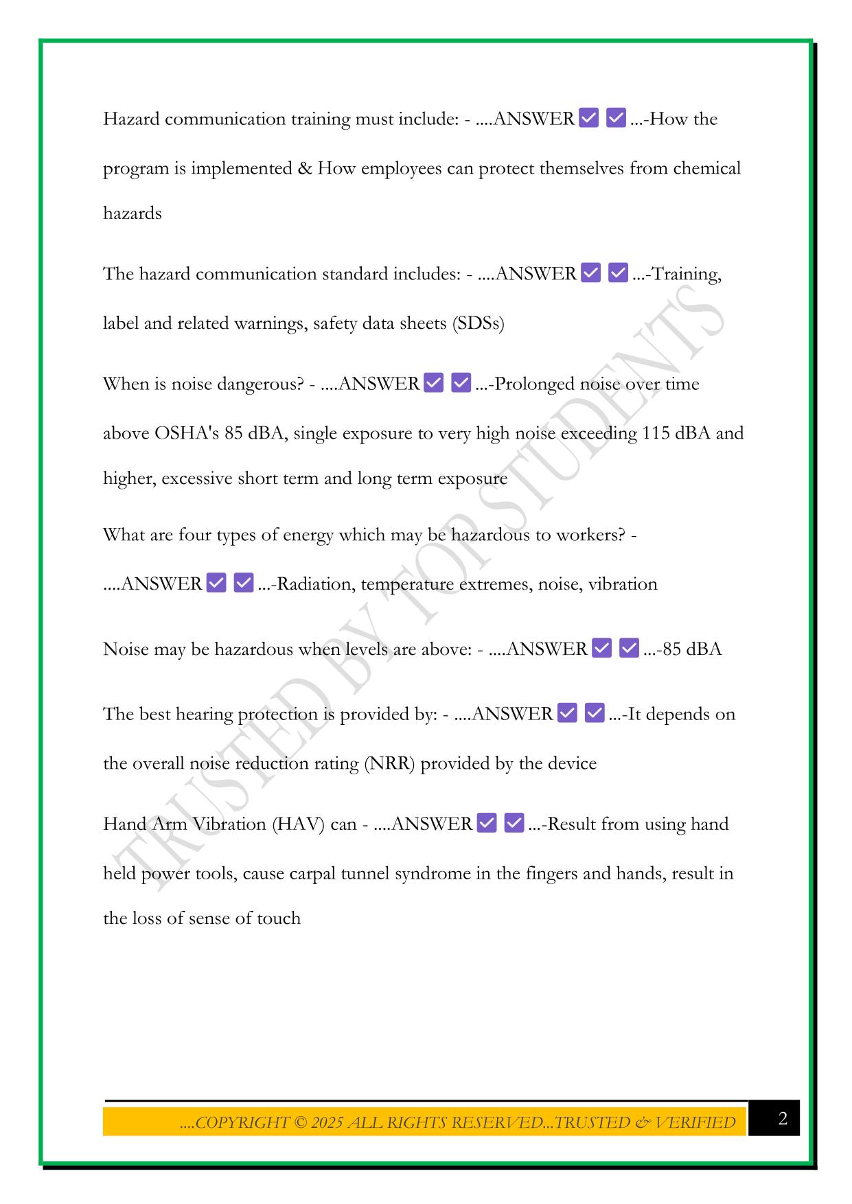 OSHA 30- HEALTH HAZARDS IN CONSTRUCTION EXAM 2025 QUESTIONS AND ANSWERS