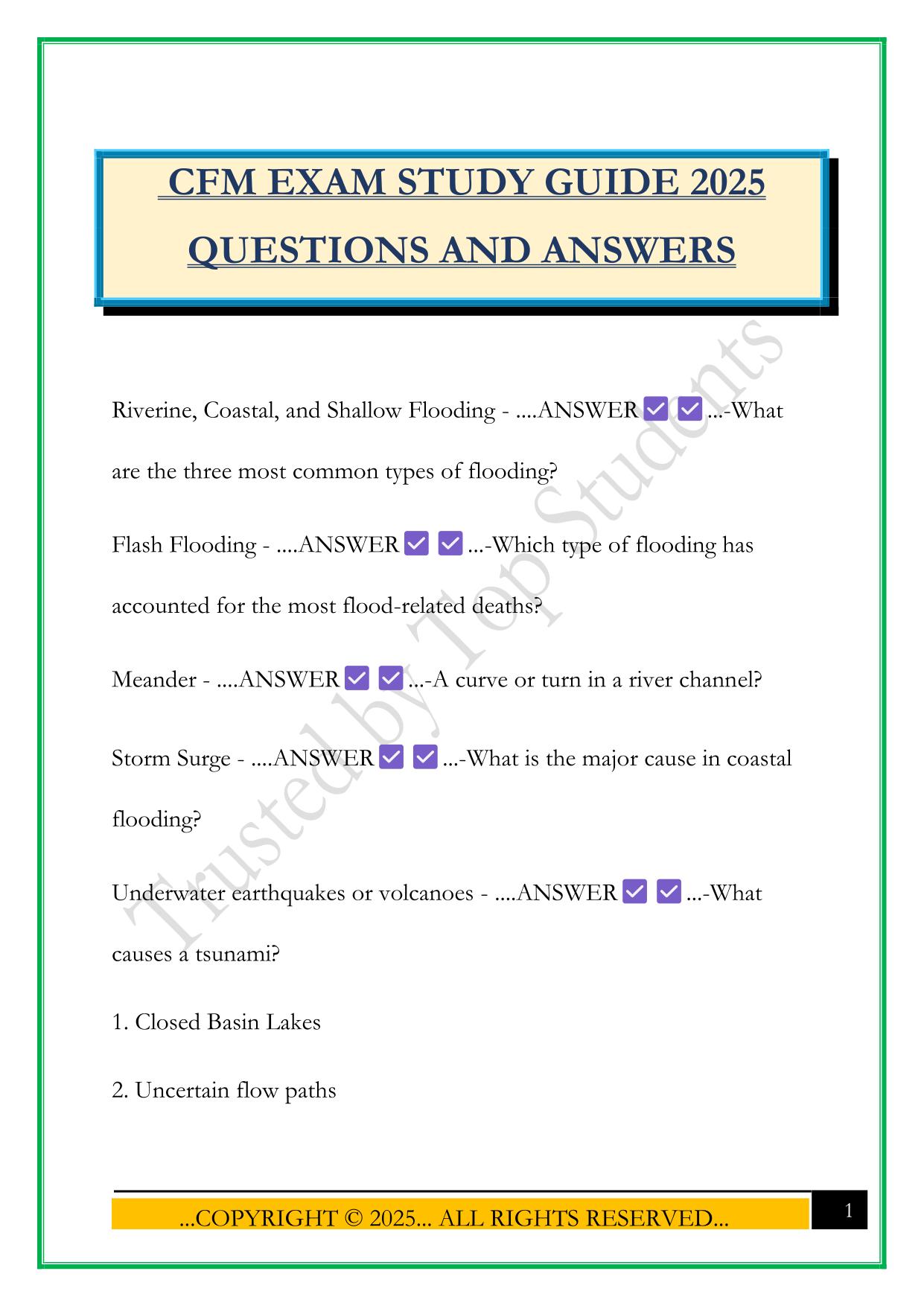 CFM EXAM STUDY GUIDE 2025 QUESTIONS AND ANSWERS