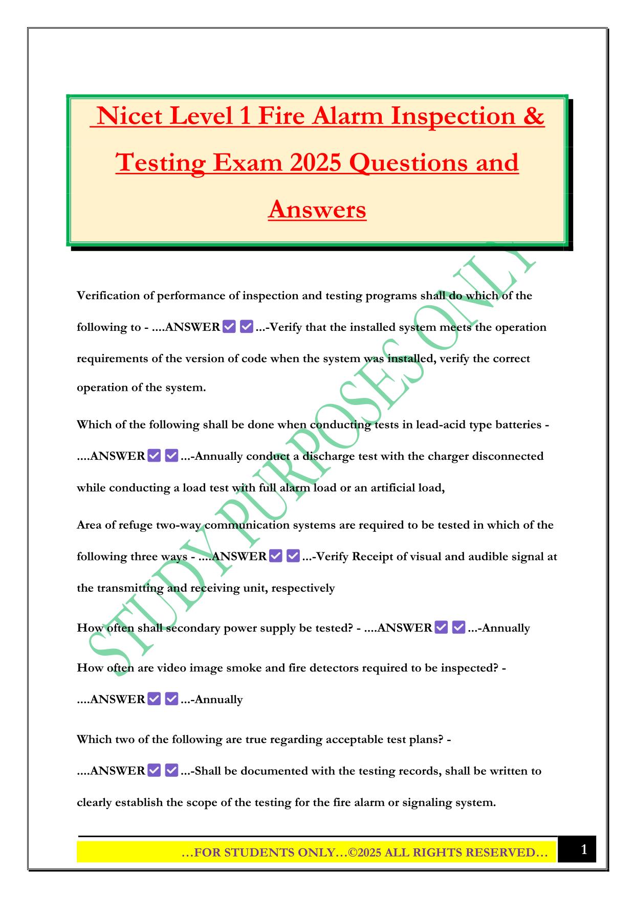 NICET LEVEL 1 EXAM 2025 QUESTIONS AND ANSWERS