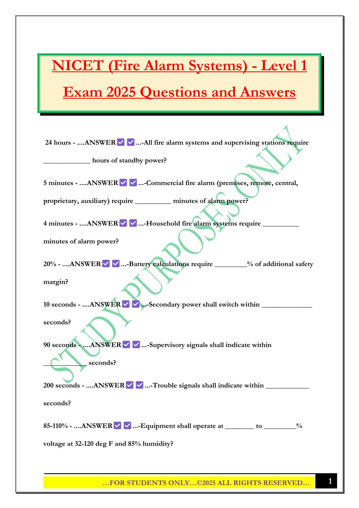 NICET (Fire Alarm Systems) - Level 1 Exam 2025 Questions and Answers