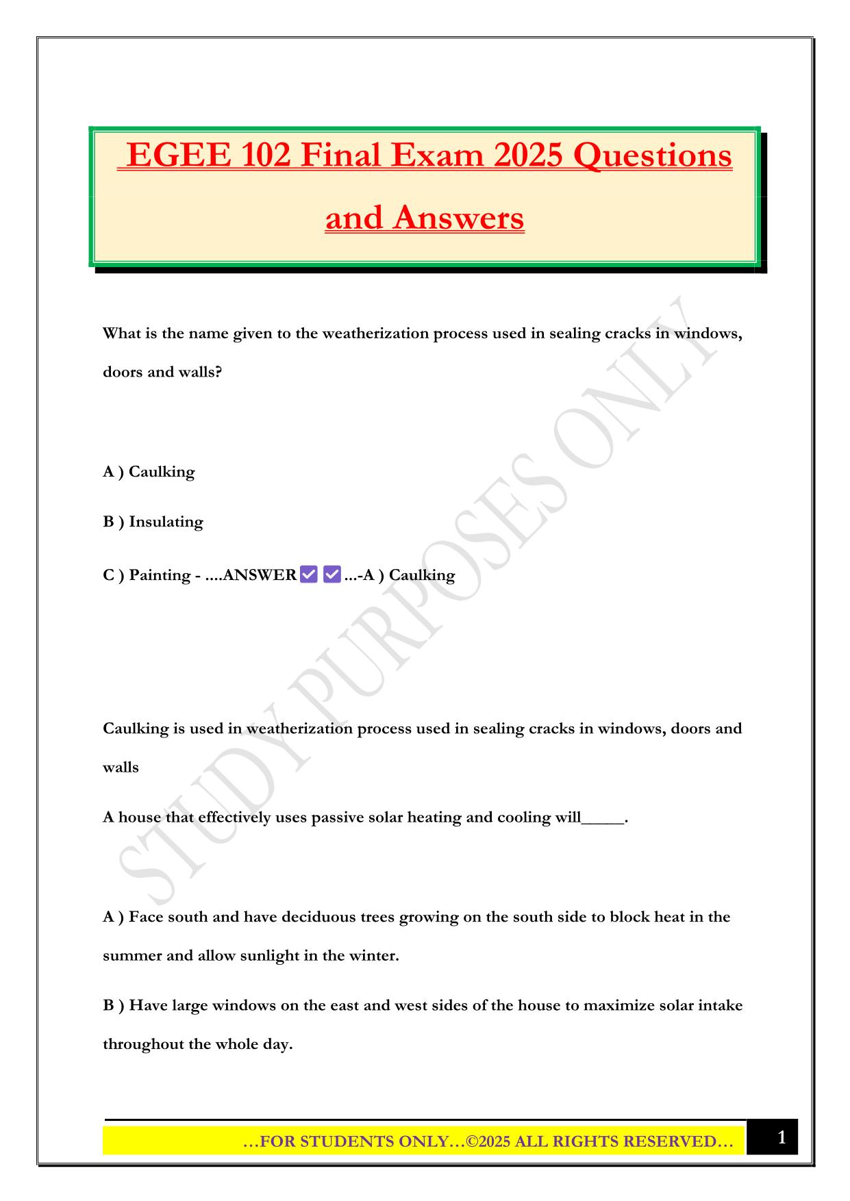 EGEE 102 Final Exam 2025 Questions and Answers