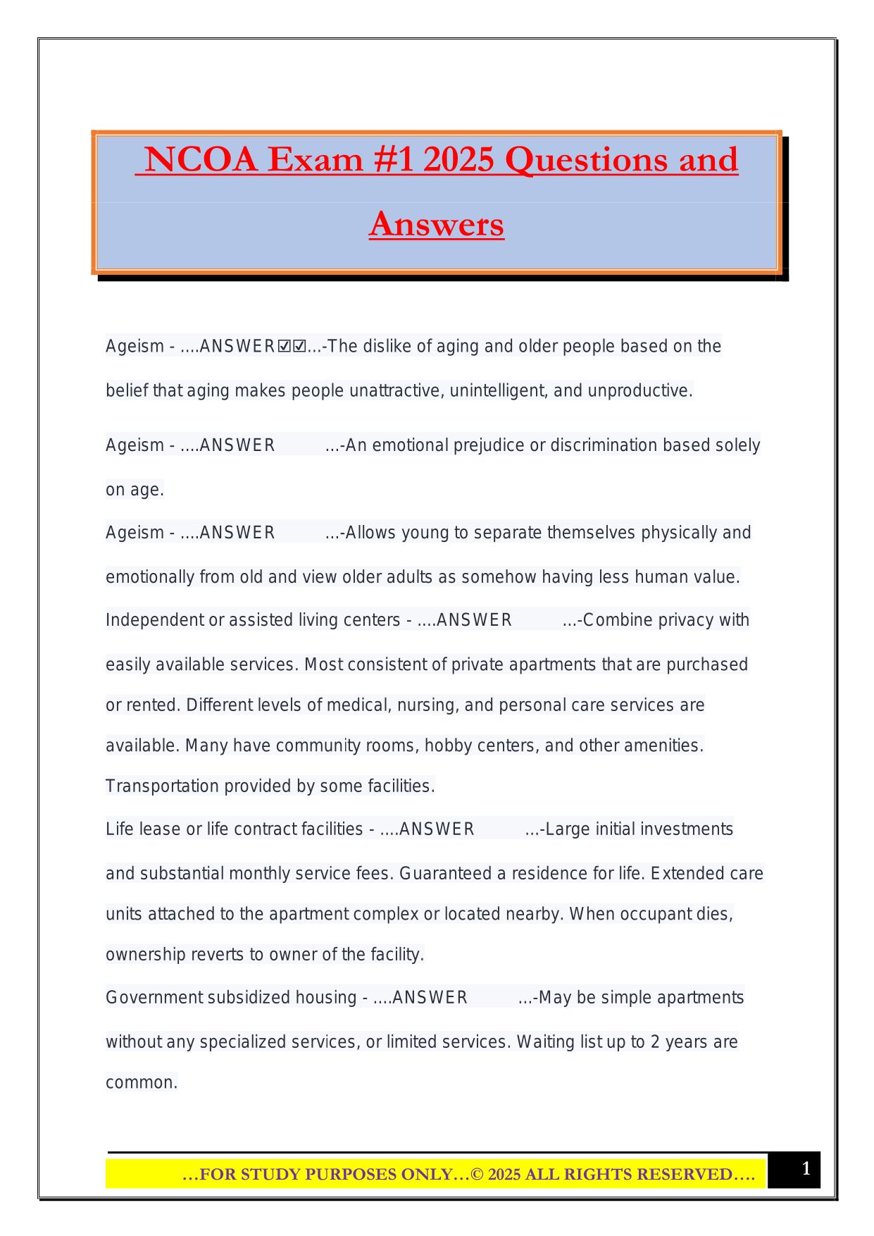 NCOA Exam #1 2025 Questions and Answers