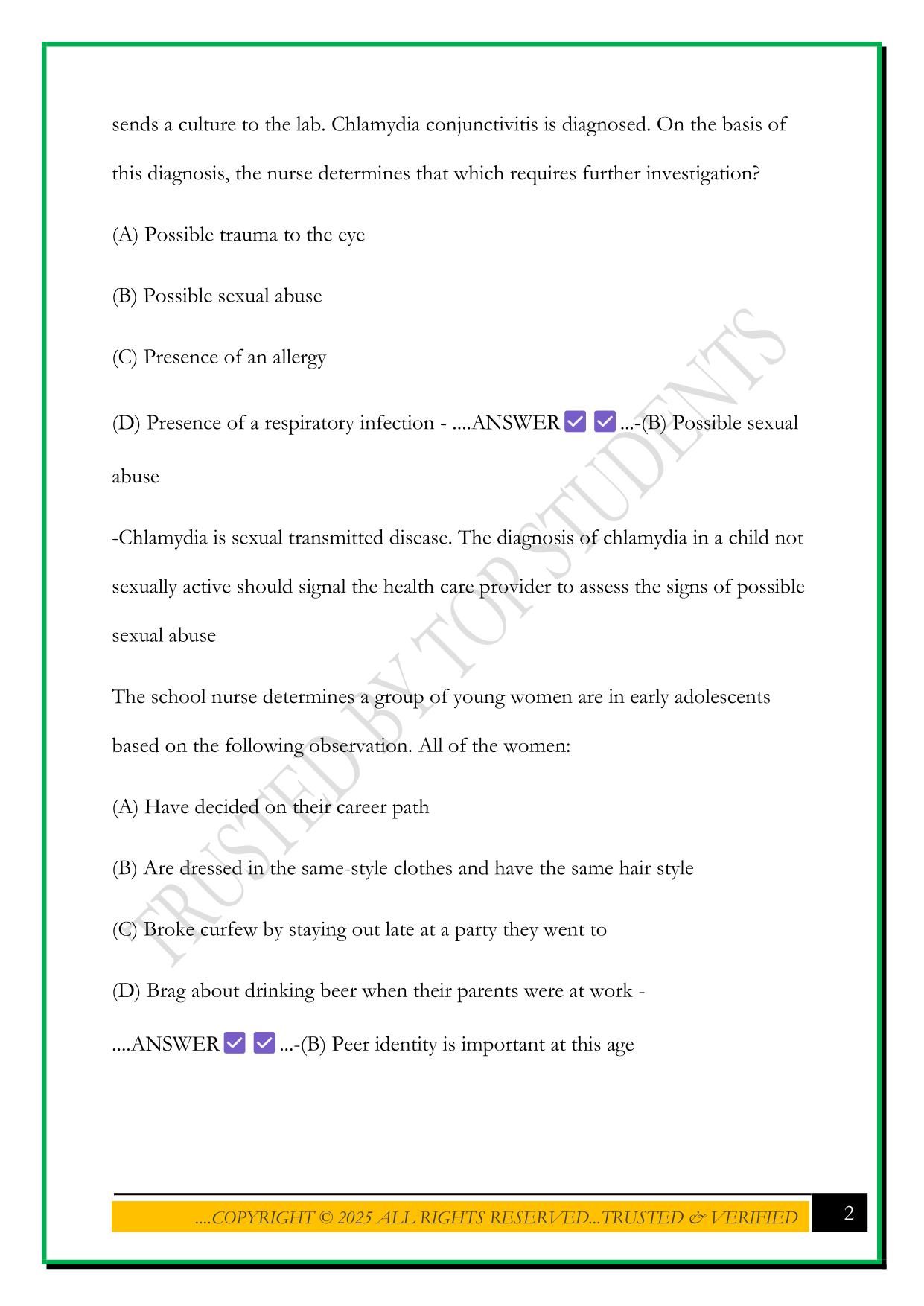 PEDIATRICS HESI PRACTICE QUESTIONS 2025 WITH CORRECT ANSWERS
