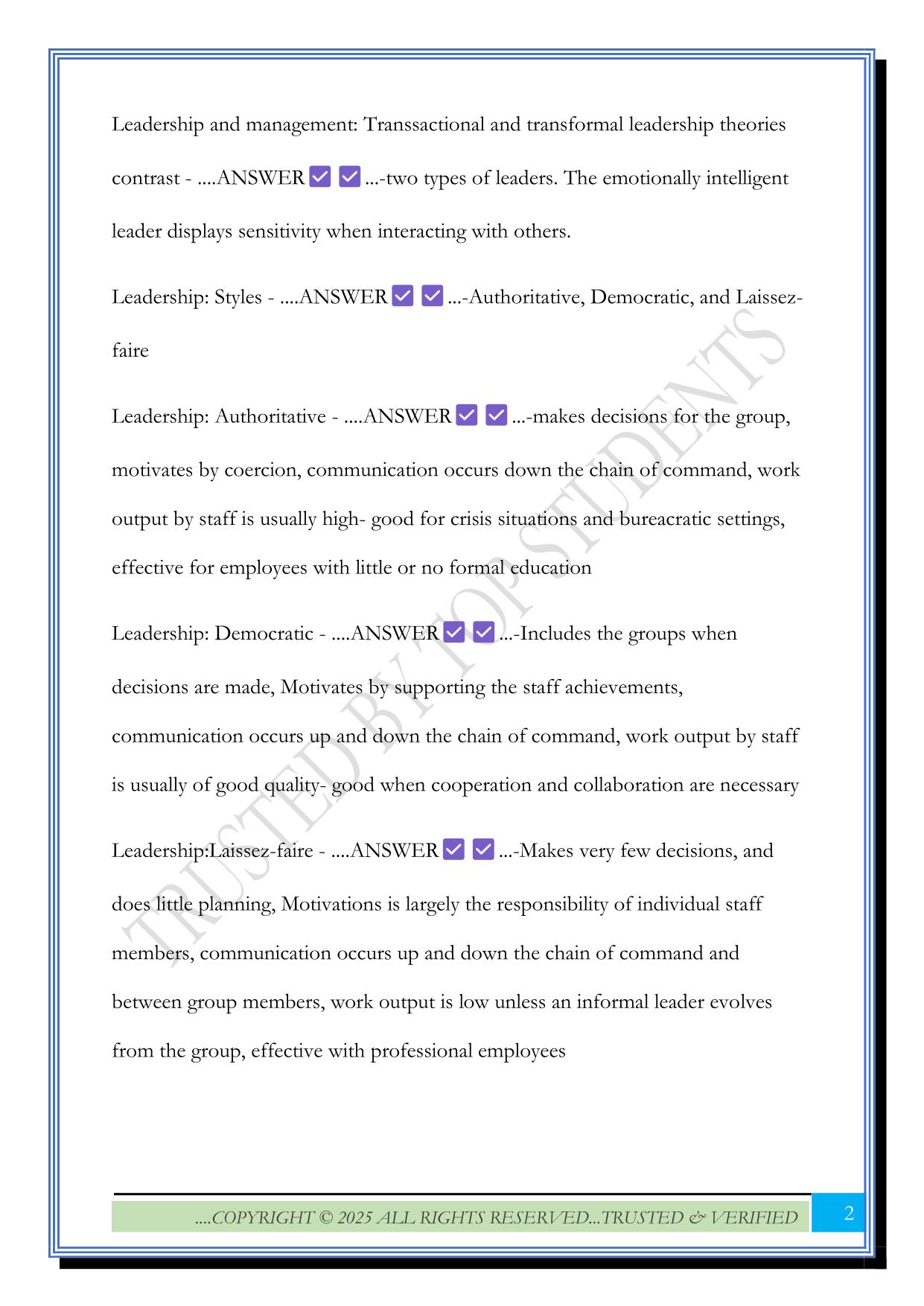 ATI Leadership and Management Chap 1 Exam 2025 Questions and Answers