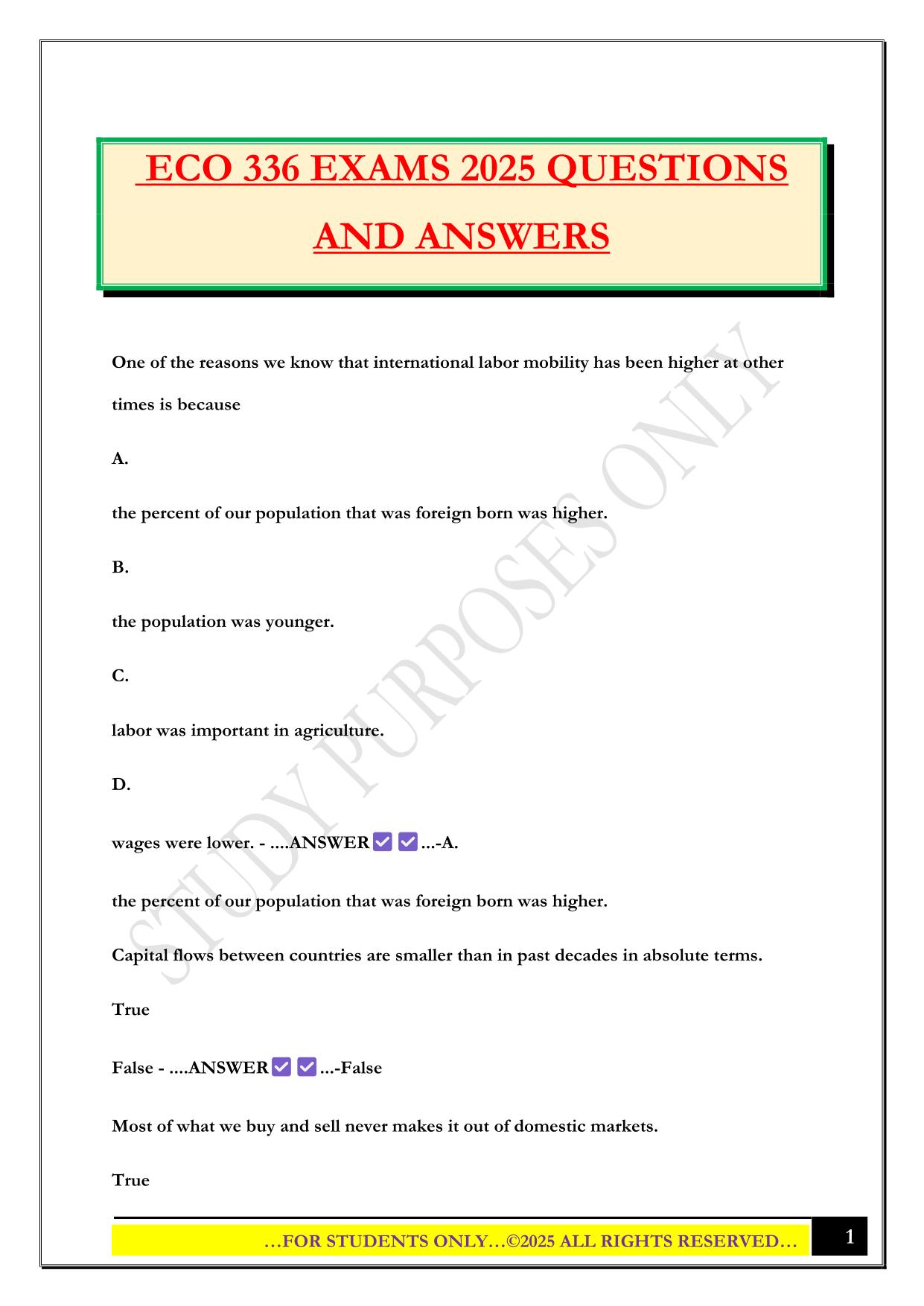 ECO 336 EXAMS 2025 QUESTIONS AND ANSWERS
