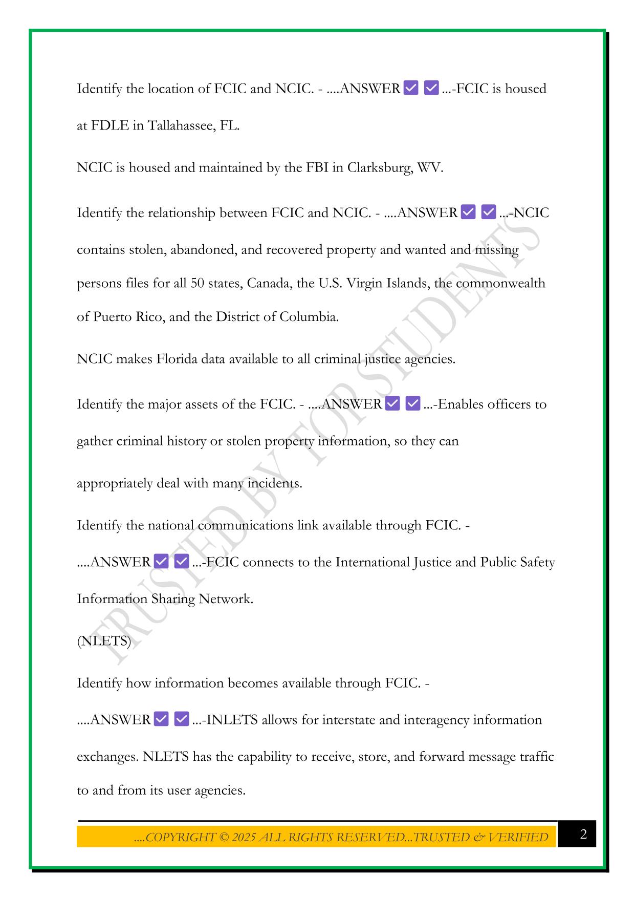FCIC NCIC EXAM 2025 QUESTIONS AND ANSWERS