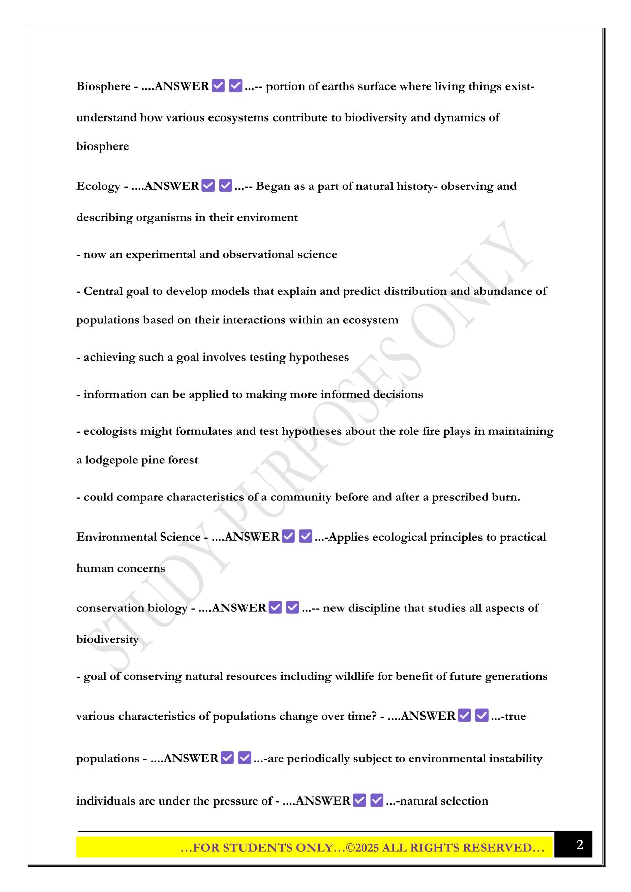 BIO 100 Exam 5 2025 Questions and Answers
