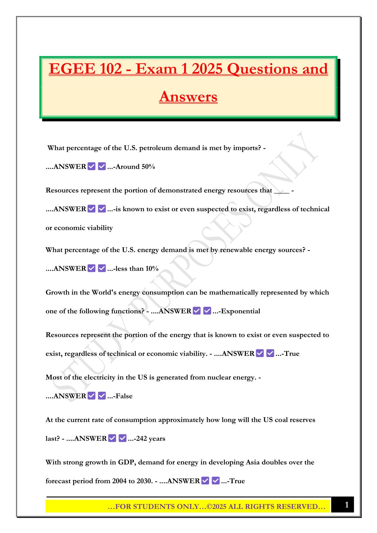 EGEE 102 - Exam 1 2025 Questions and Answers