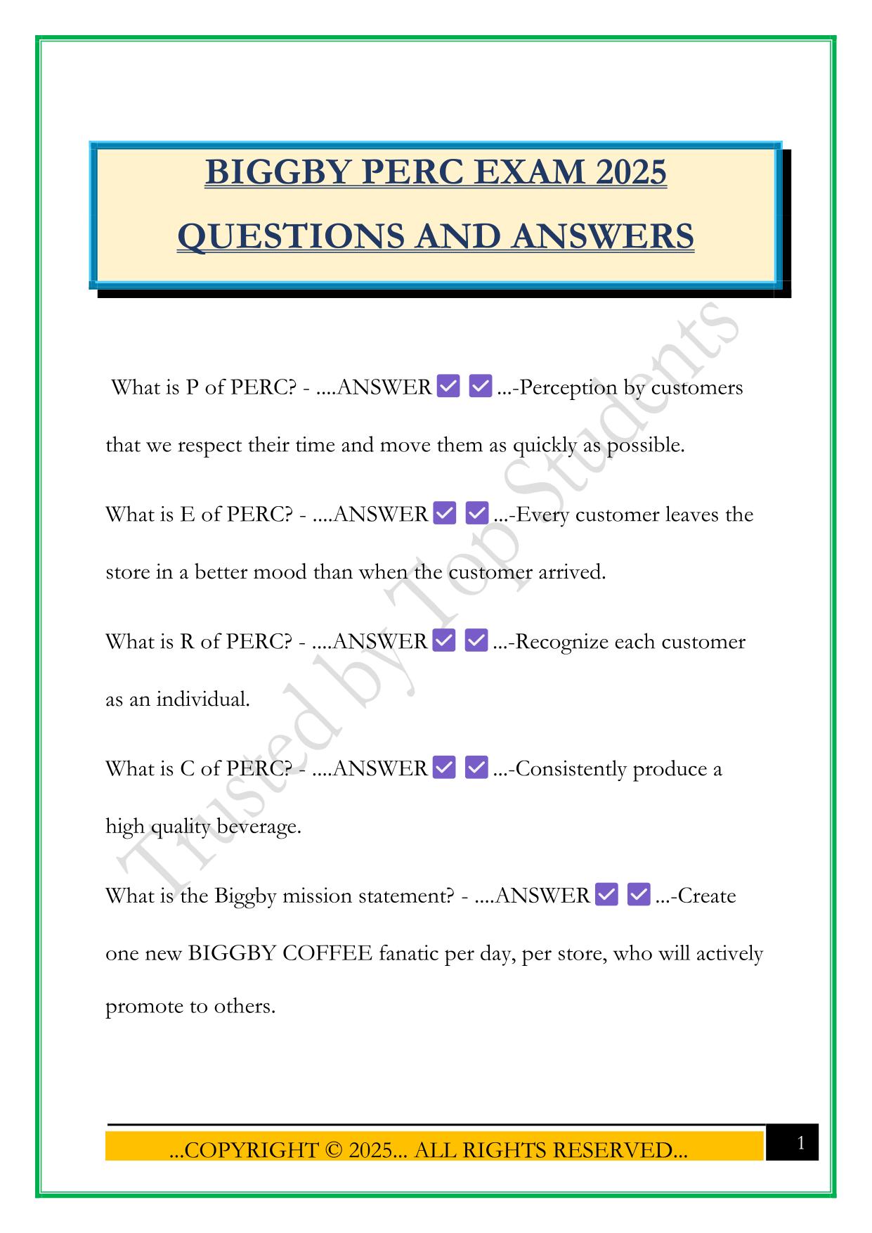 BIGGBY PERC EXAM 2025 QUESTIONS AND ANSWERS