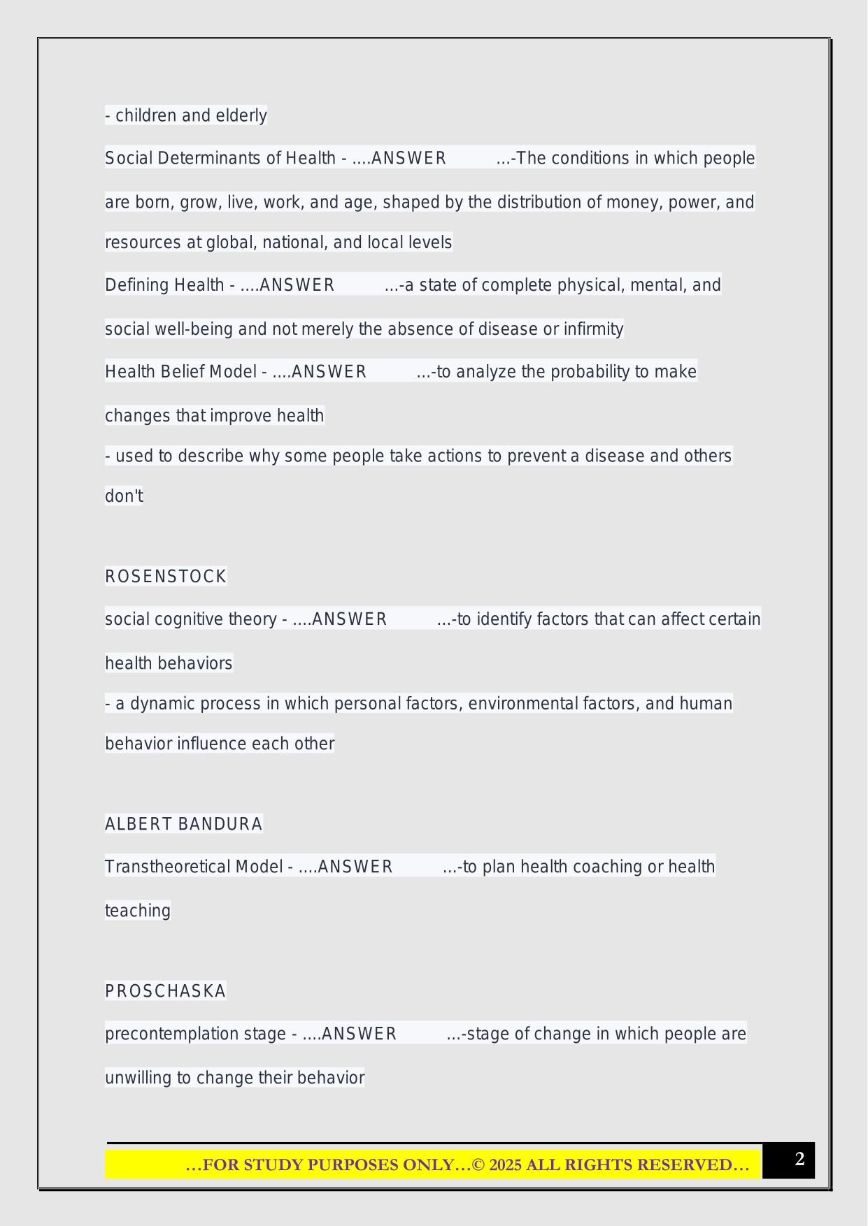 Healthy Pop Exam 1 2025 Questions and Answers