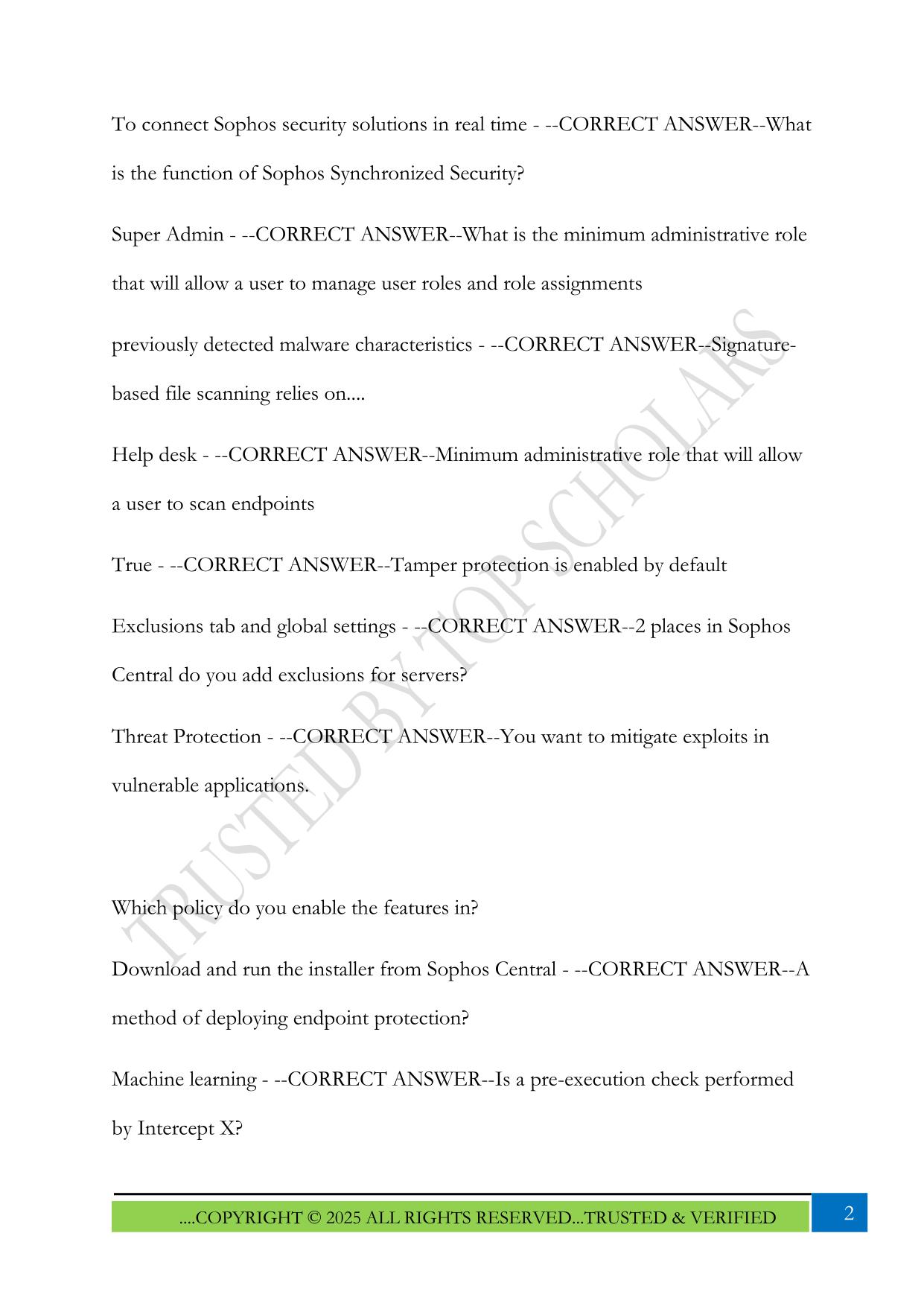Sophos Endpoint and Server - engineer reviewer Exam 2025 Questions and Answers