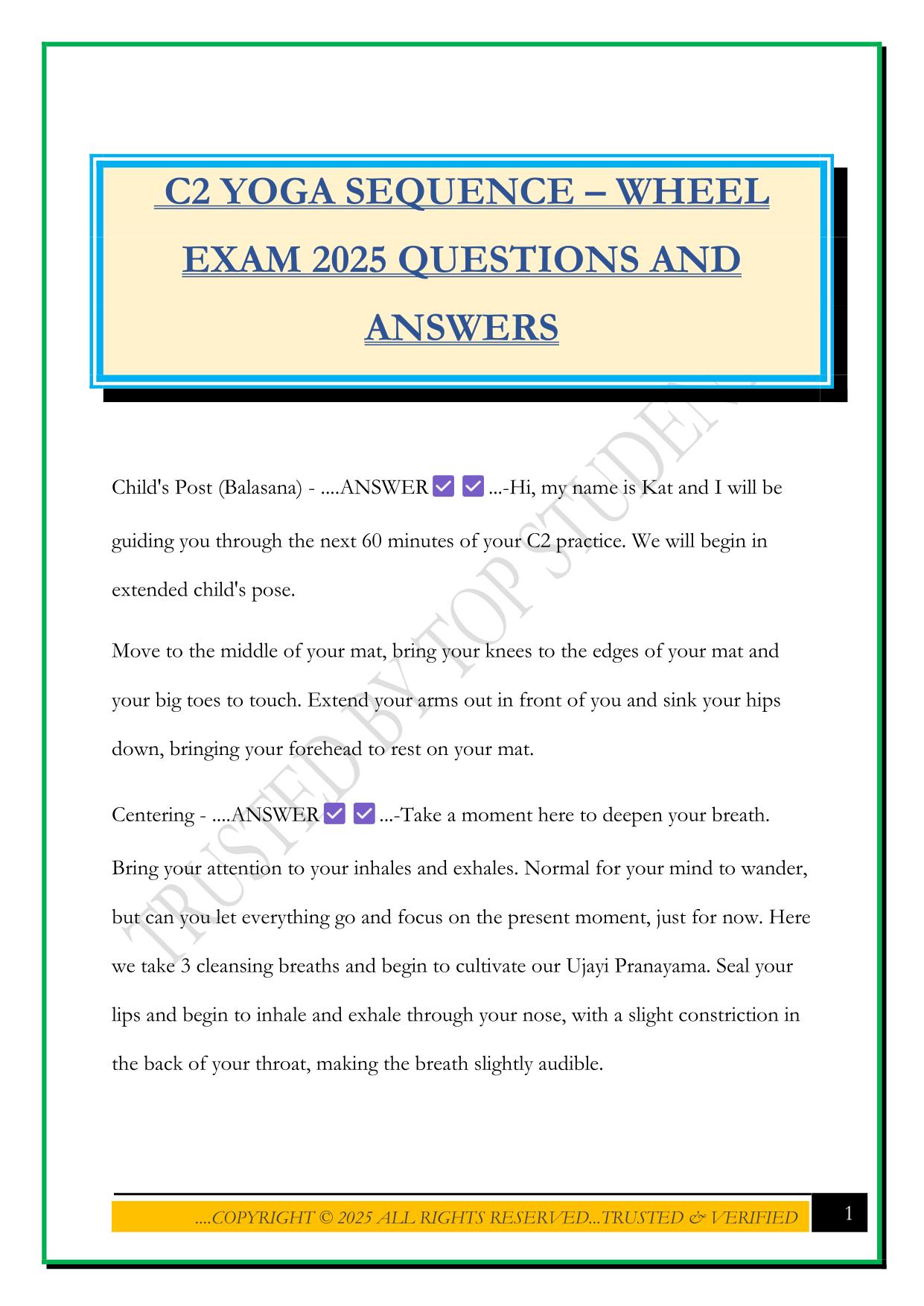C2 YOGA SEQUENCE – WHEEL EXAM 2025 QUESTIONS AND ANSWERS
