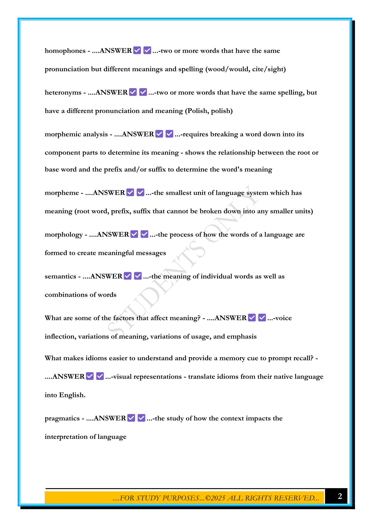 ESOL TEST 2025 QUESTIONS AND ANSWERS