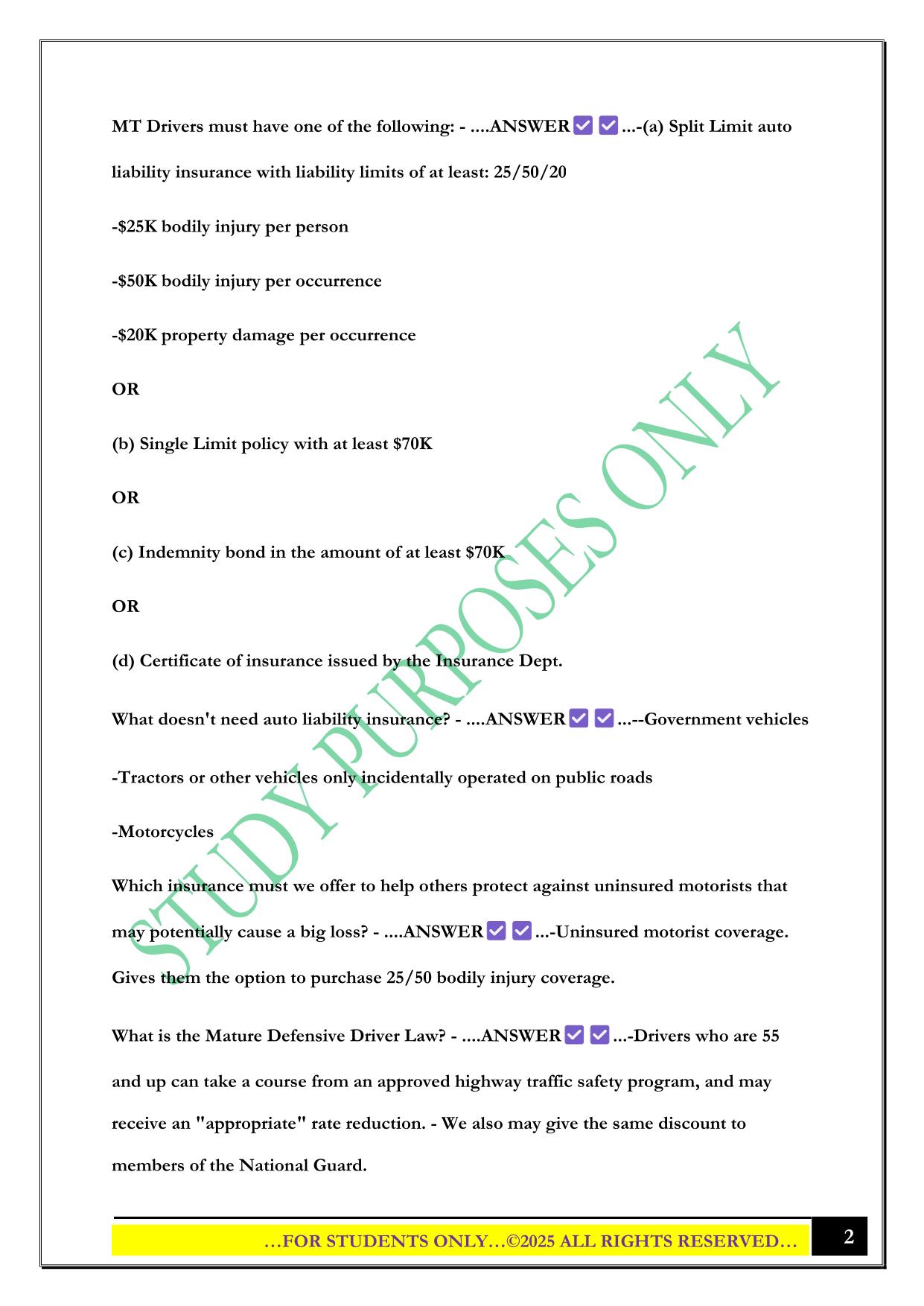 Montana Casualty Laws Exam 2025 Questions and Answers